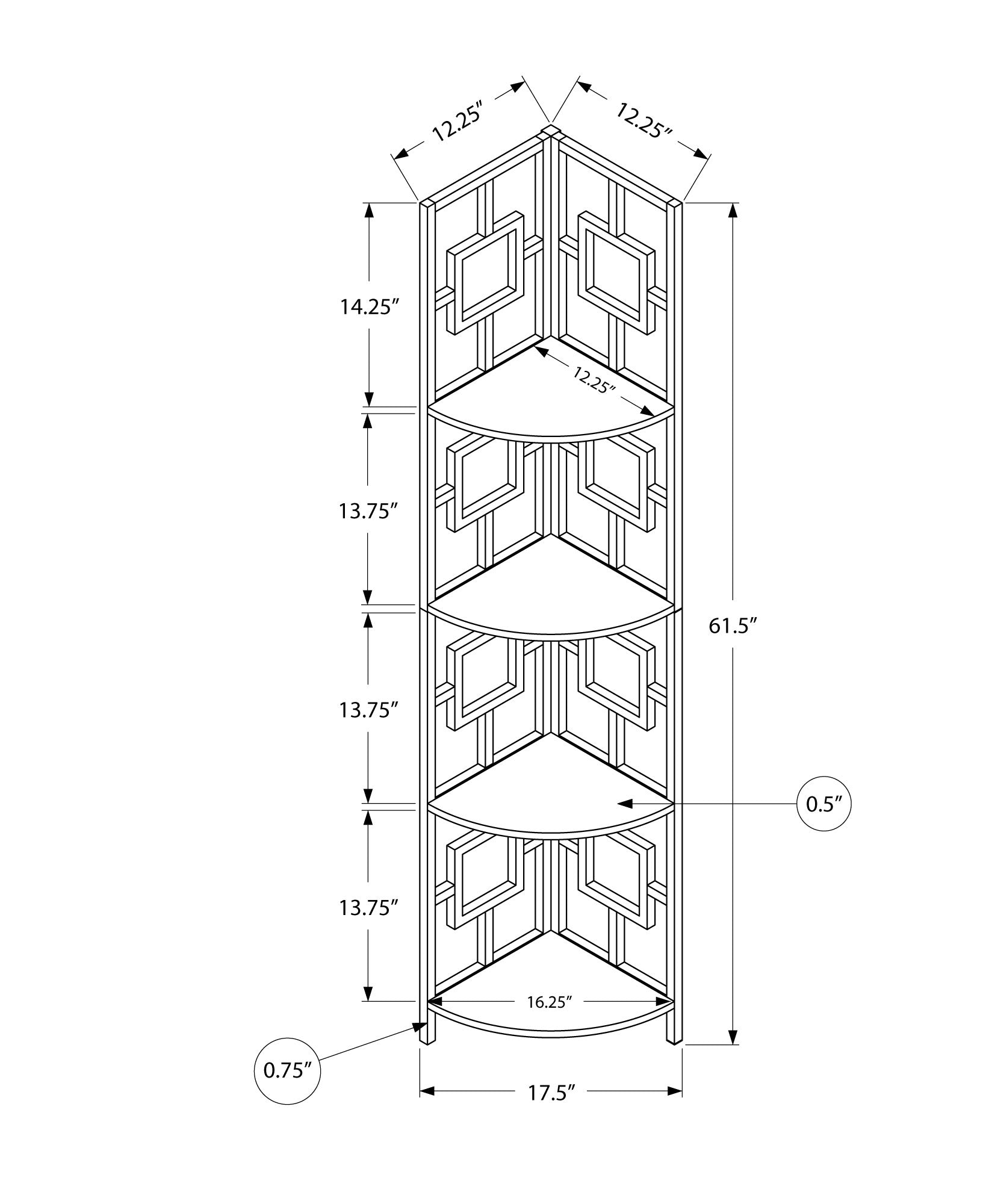 62" Black Metal Corner Bookcase