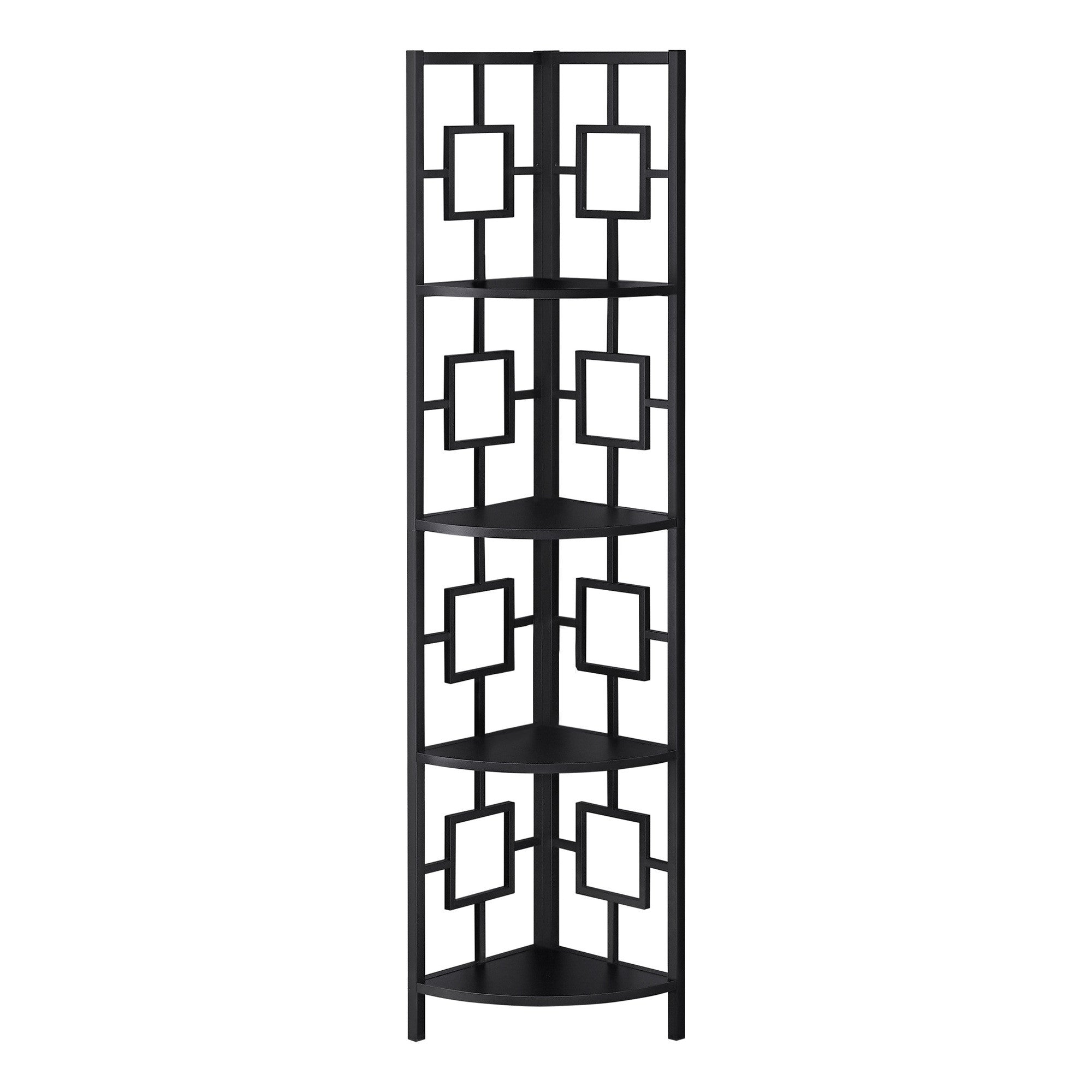 62" Black Metal Corner Bookcase