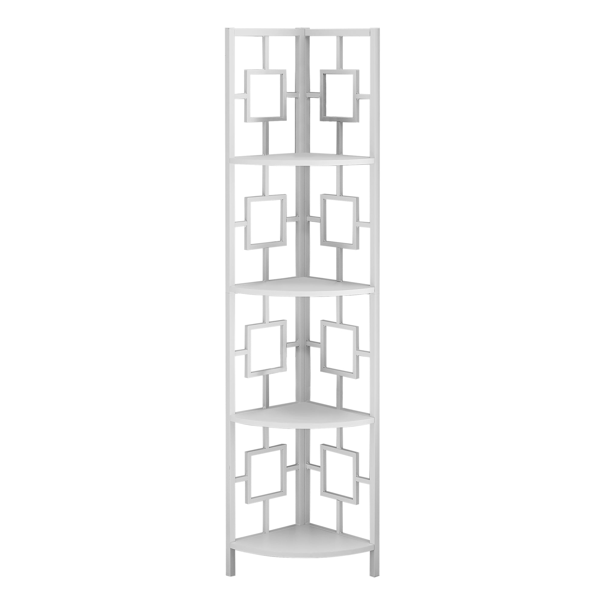 62" White Metal Corner Bookcase