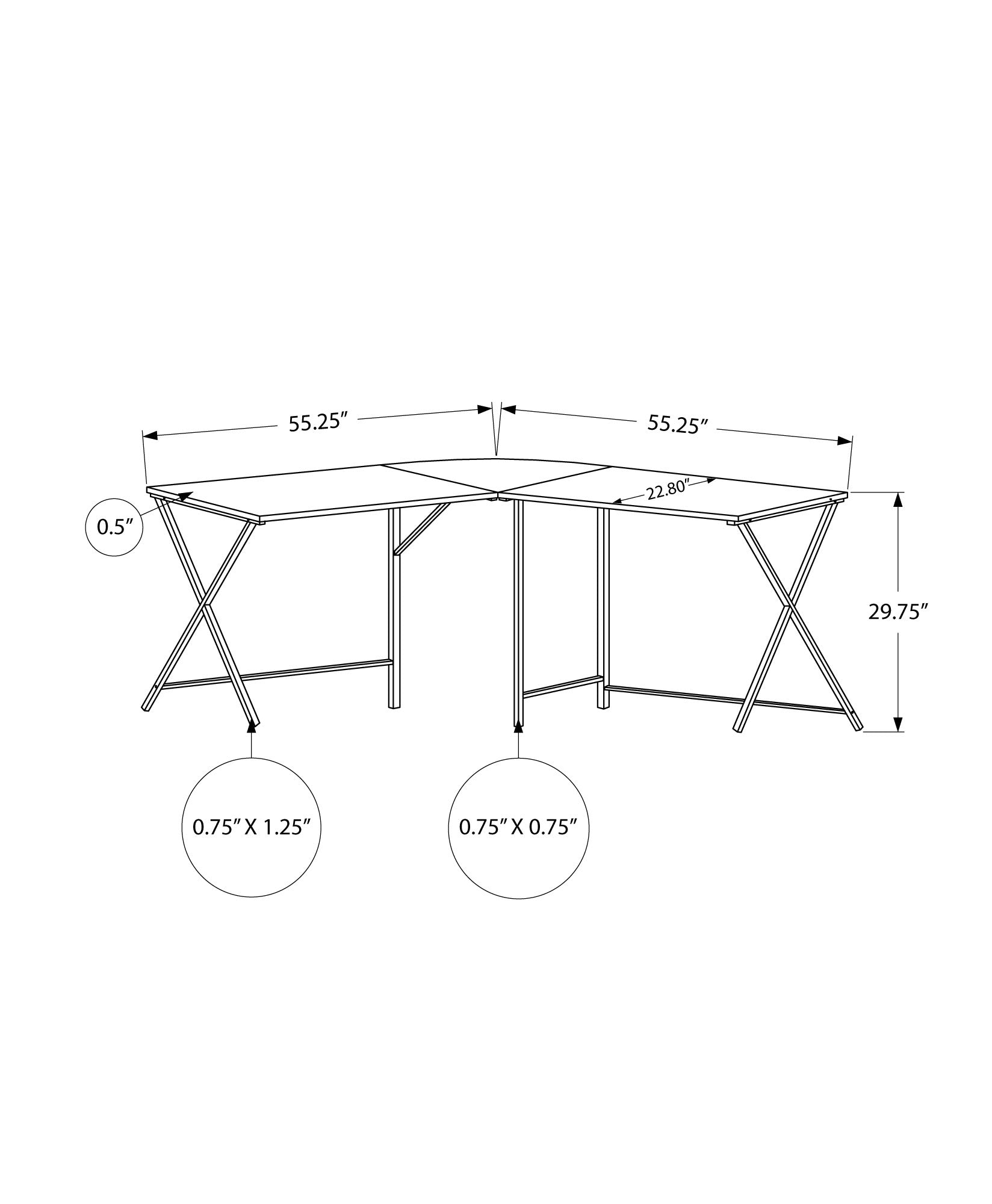 55" White Top And Black Metal Corner Computer Desk