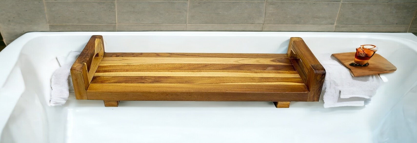 29"W Natural Teak Bath Tray and Seat with Handles