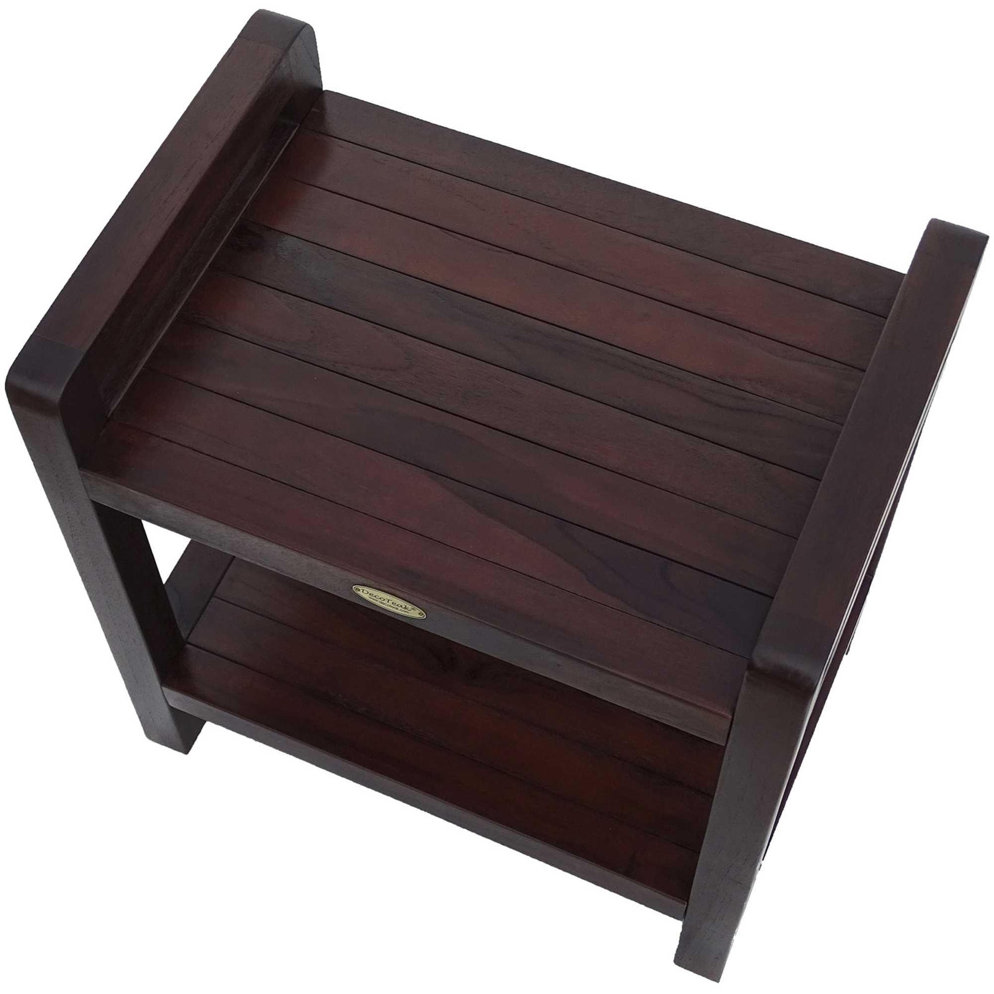 Rectangular Teak Shower Bench With Handles In Brown Finish