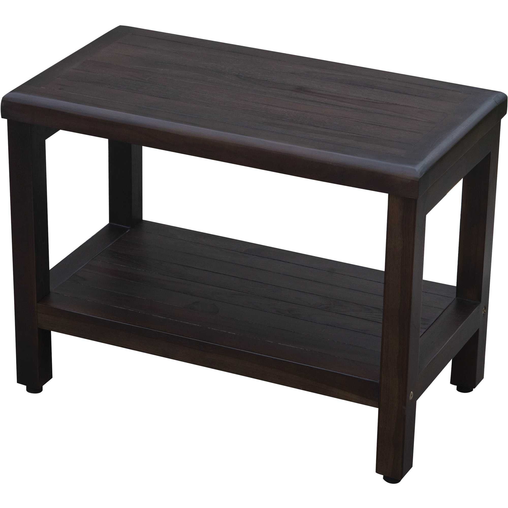 Rectangular Teak Shower Bench With Shelf In Brown Finish