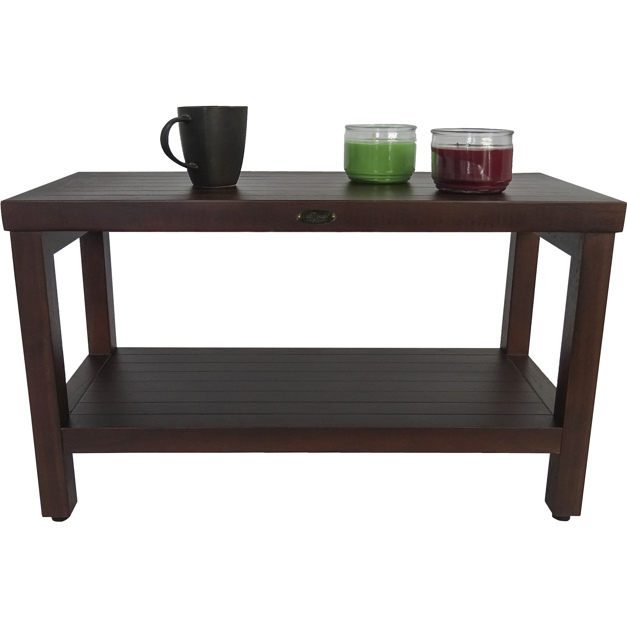 Rectangular Teak Shower Stool Or Bench With Shelf In Brown Finish