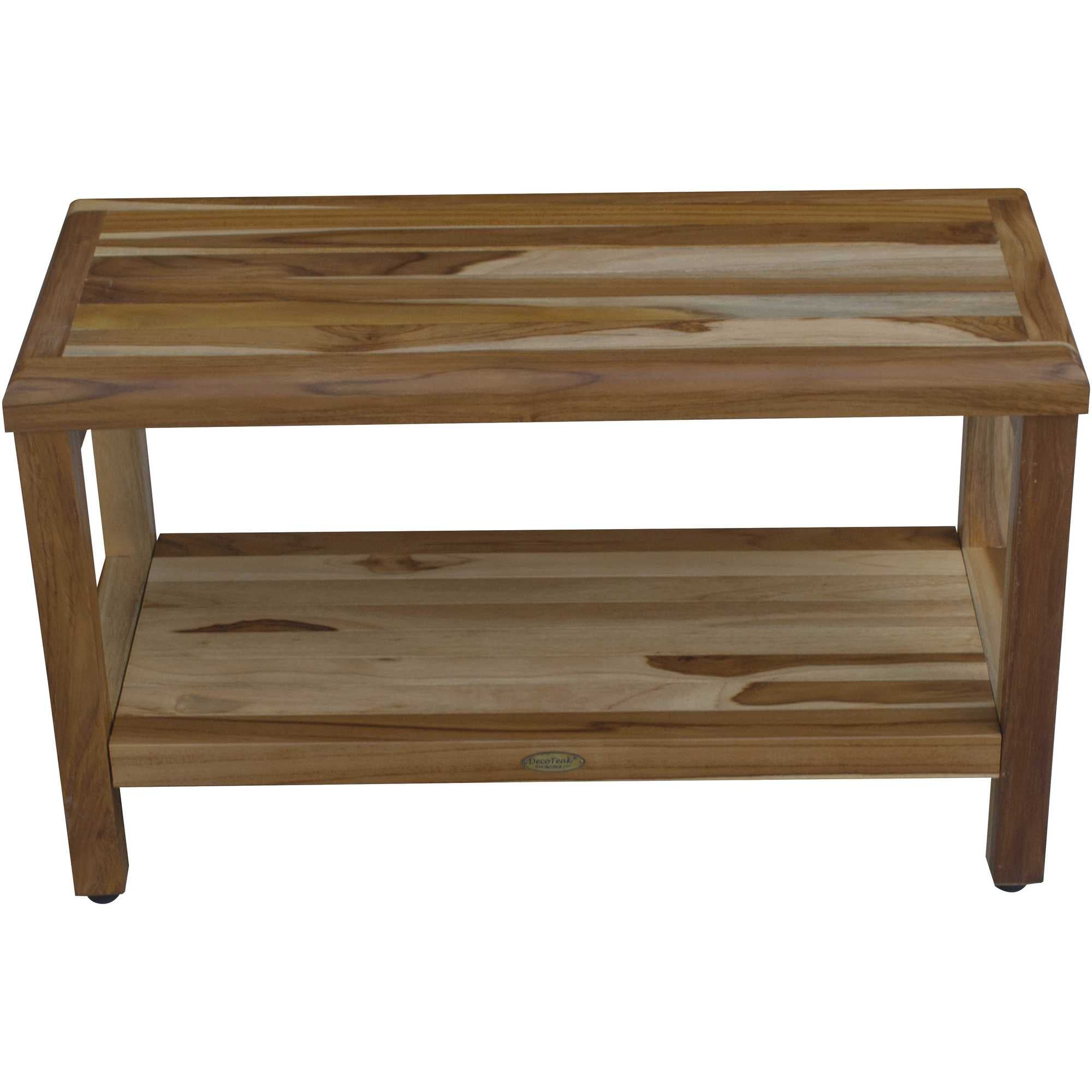 Rectangular Teak Shower Bench With Shelf In Natural Finish