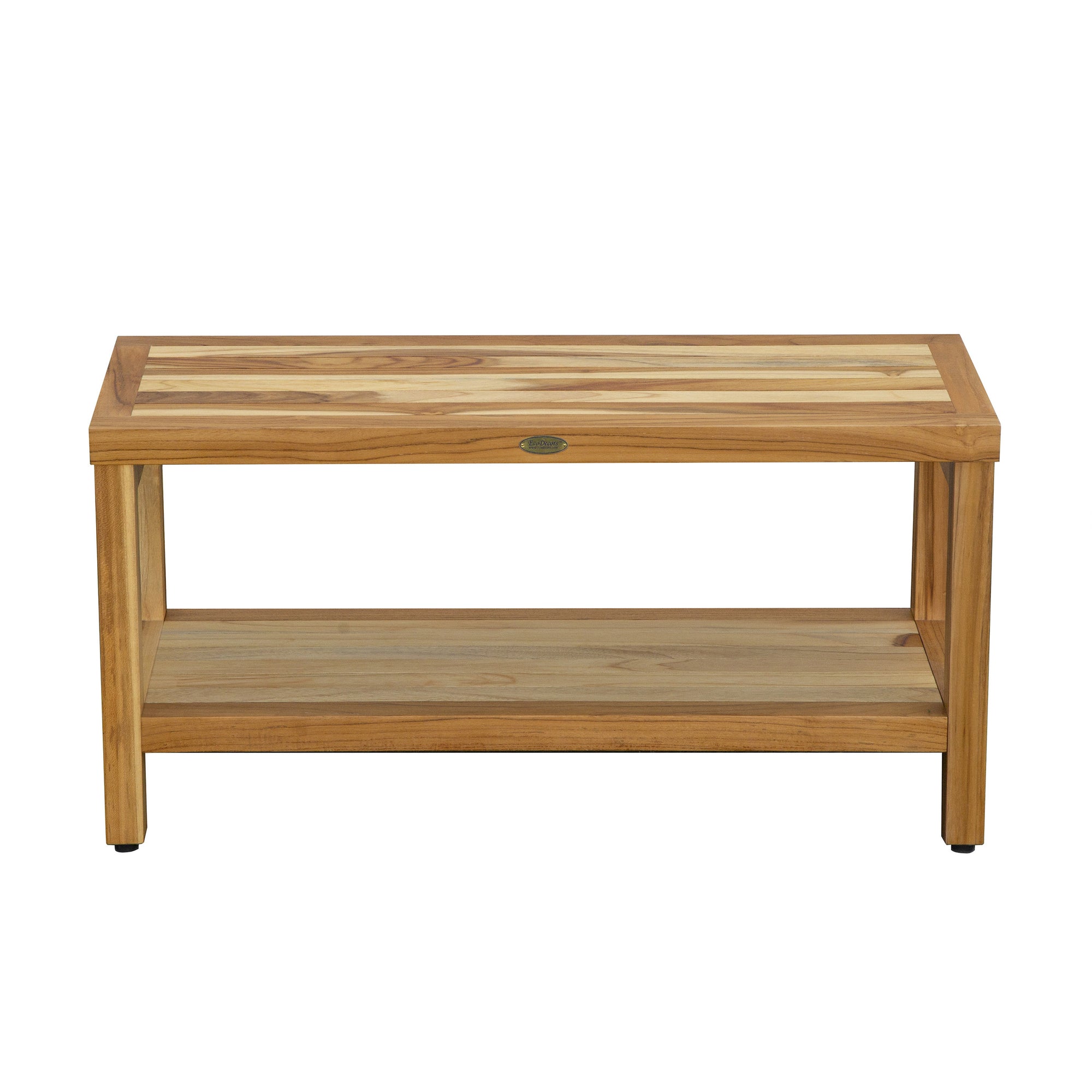 Large Rectangular Teak Bench With Shelf In Natural Finish