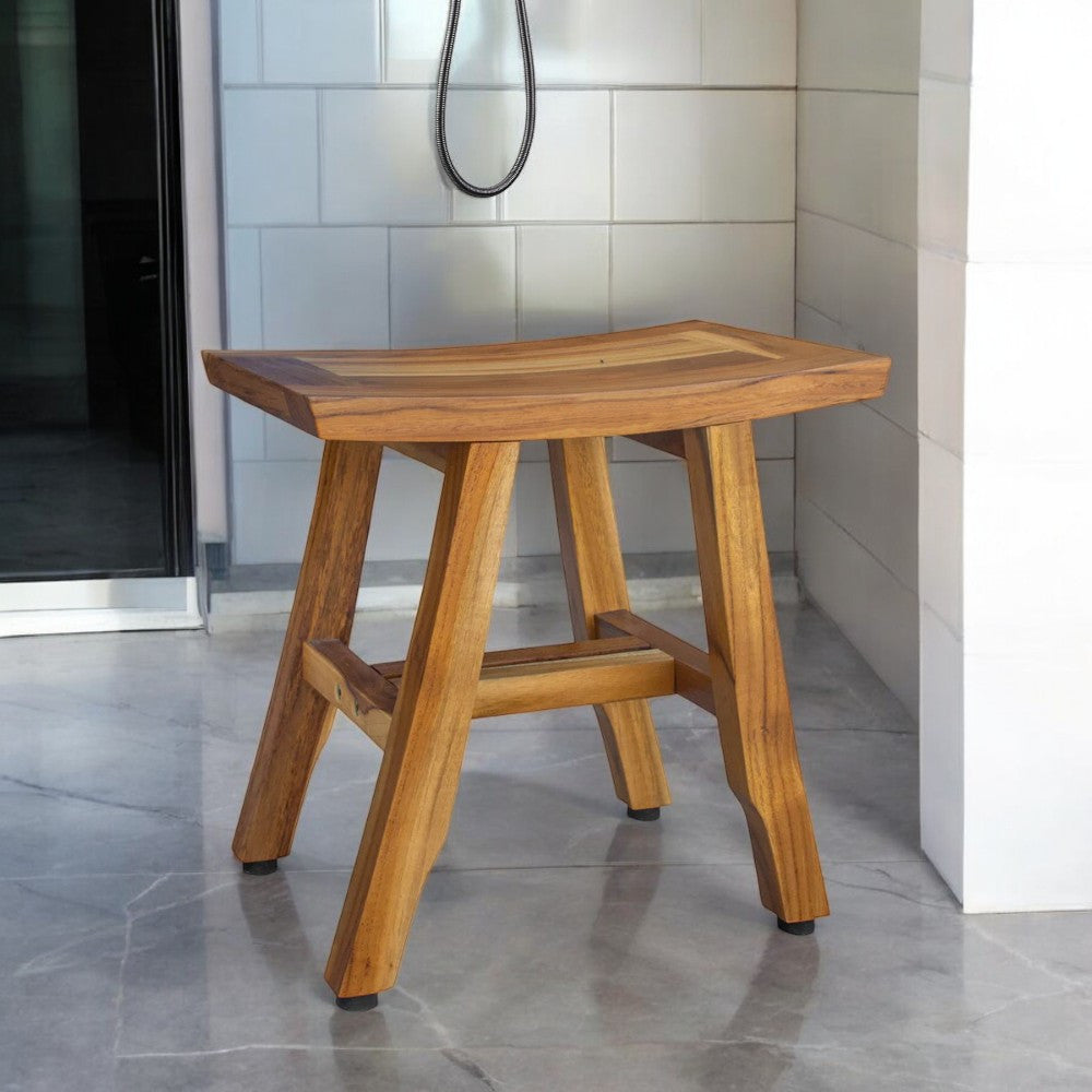 Compact Curvilinear Teak Shower Or Outdoor Bench In Natural Finish