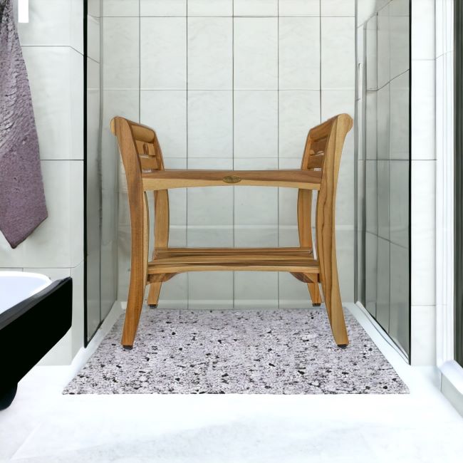 Contemporary Teak Shower Bench With Handles In Natural Finish