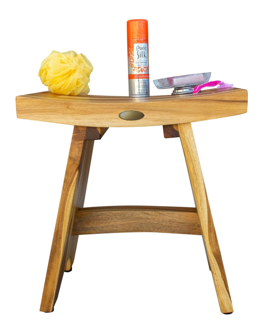 Compact Contemporary Teak Shower Stool In Natural Finish