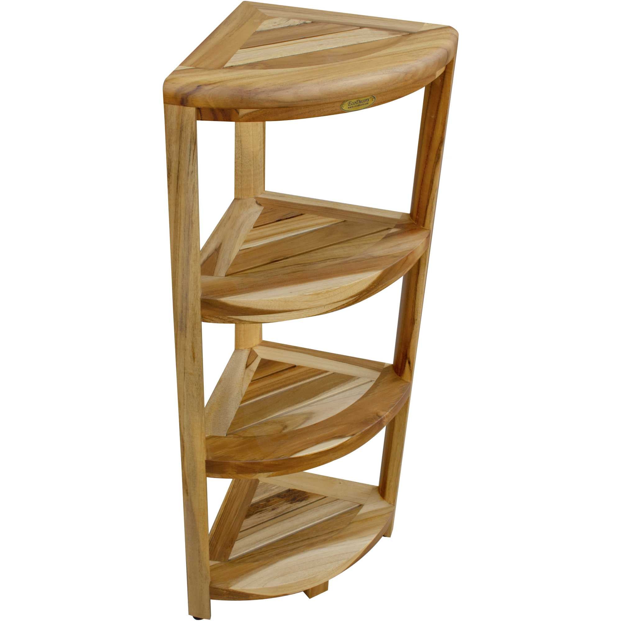 Teak Four Tier Corner Shelf In Natural Finish