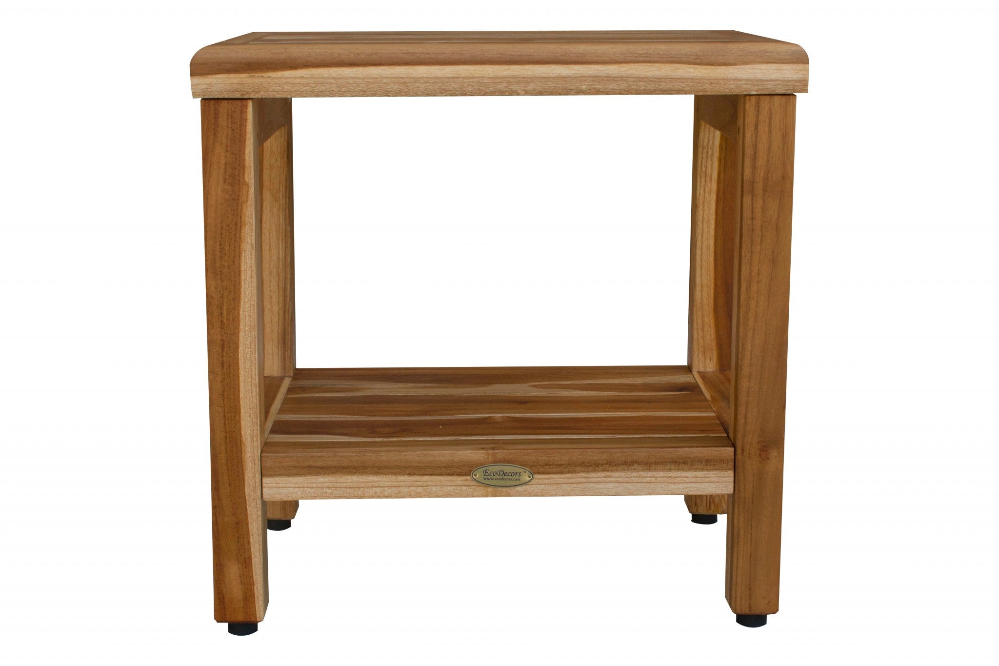 18" Contemporary Teak Shower Stool Or Bench With Shelf In Natural Finish