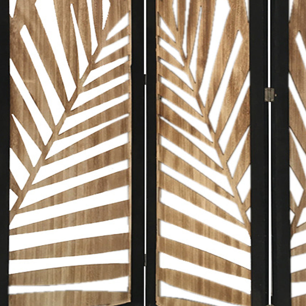 3 Panel Room Divider With Tropical Leaf Design