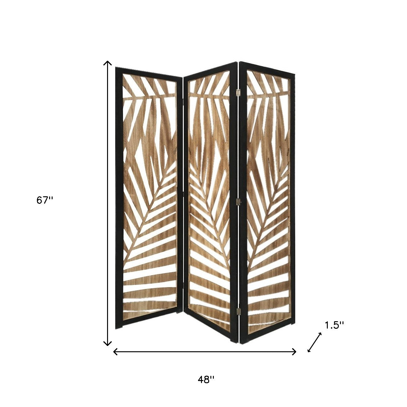 3 Panel Room Divider With Tropical Leaf Design