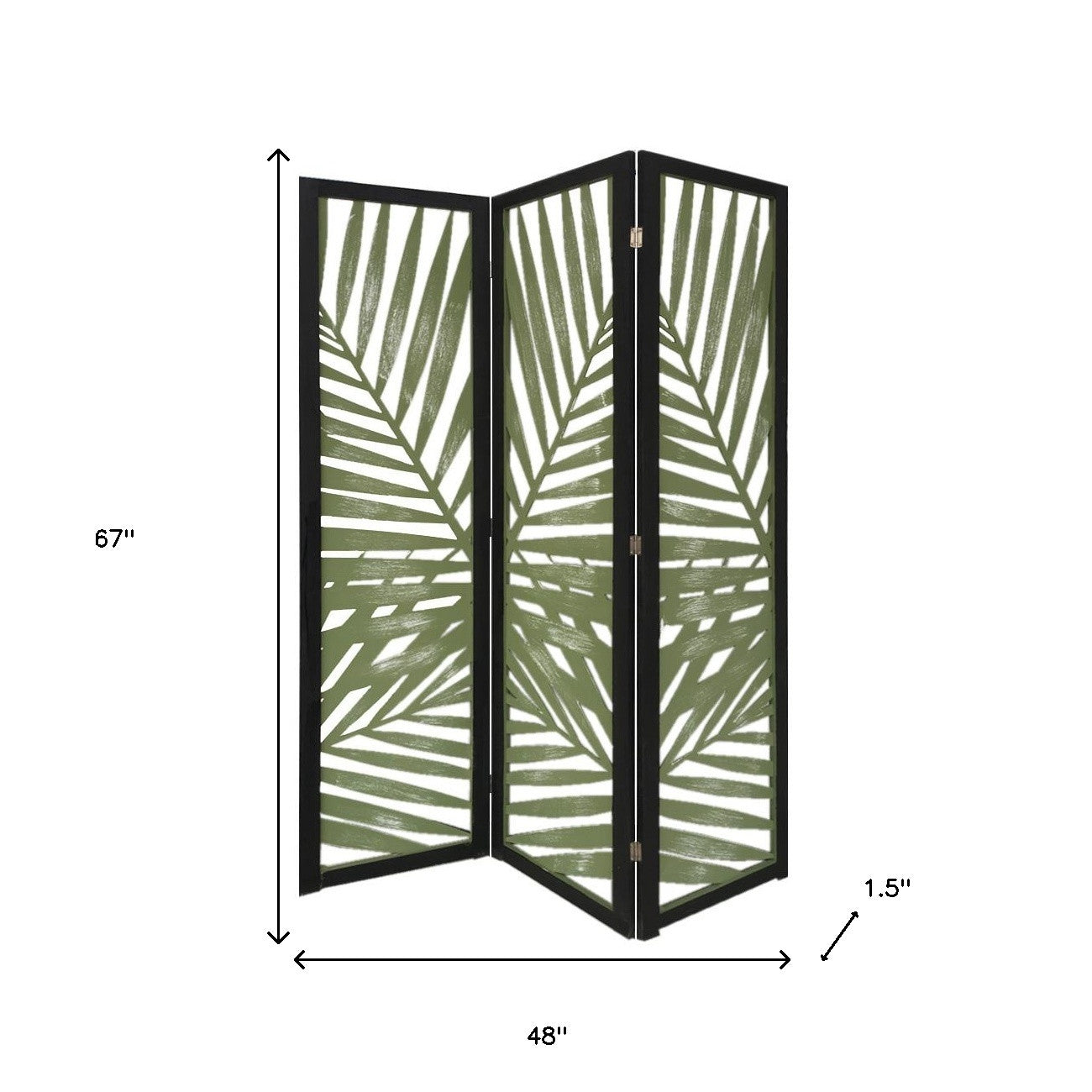 67" Green Solid WoodFolding Three Panel Screen Room Divider