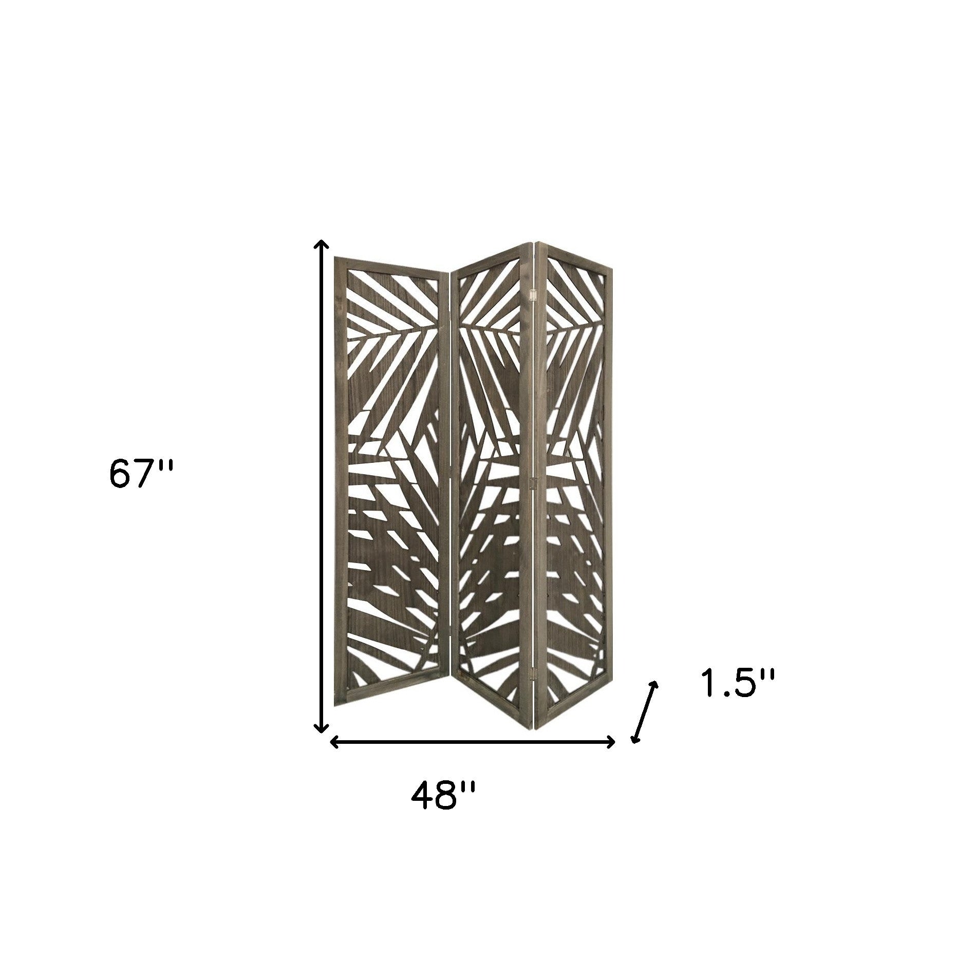 3 Panel Grey Room Divider With Tropical Leaf