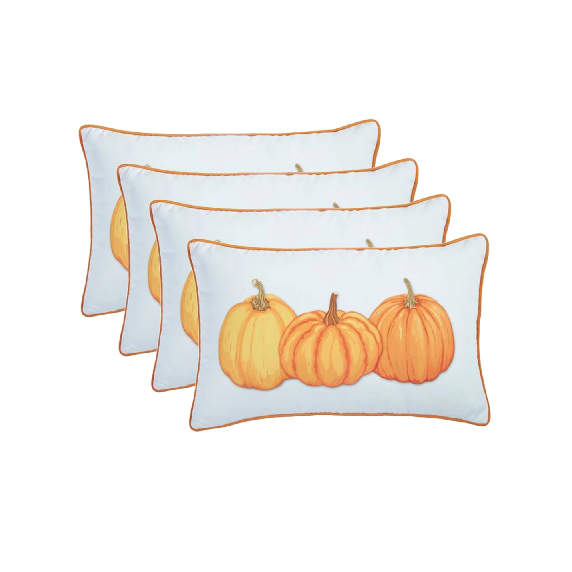 Set Of Four 20" Orange Pumpkin Trio Lumbar Throw Pillow Covers