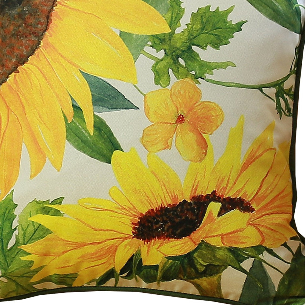 Set of Two 18" Green White and Yellow Sunflowers Fabric Throw Pillow Covers