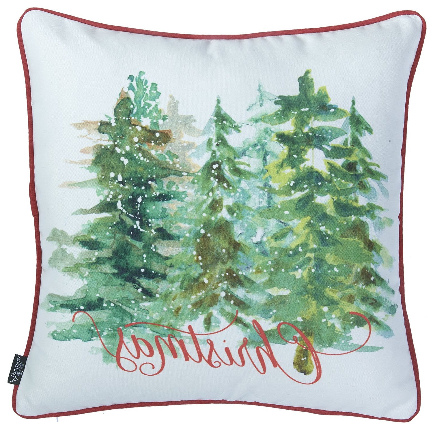 Set of Two 18" Green Red and White Christmas Trees Fabric Throw Pillow Covers