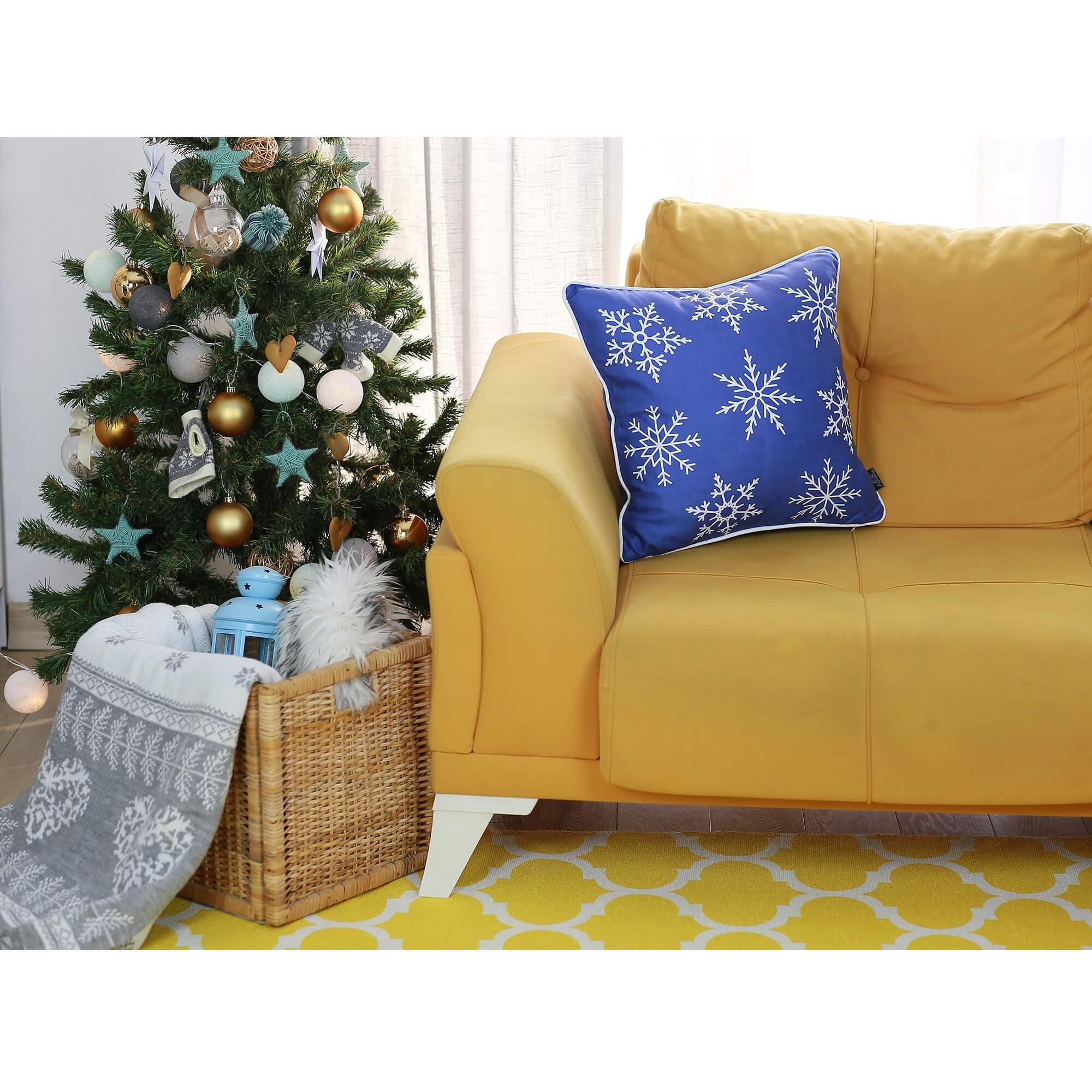 Set Of Two Blue 18" Holiday Snowflakes Throw Pillow Covers