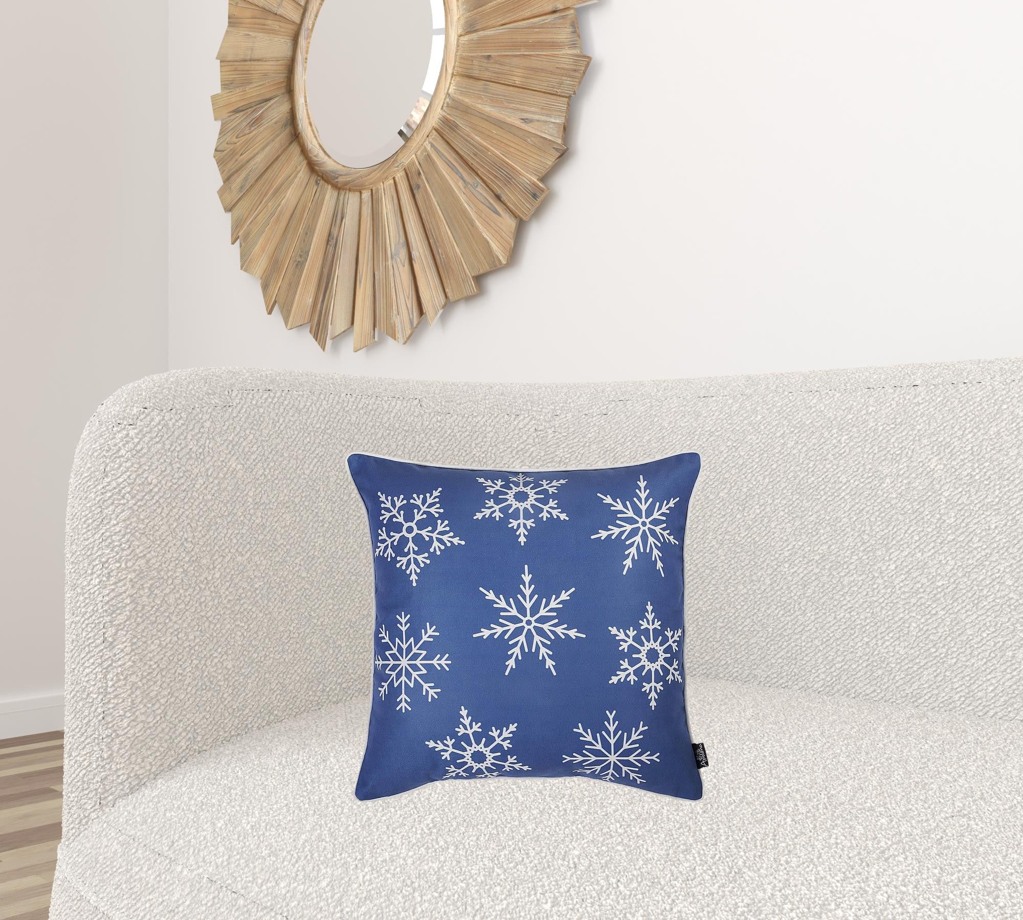 Set Of Two Blue 18" Holiday Snowflakes Throw Pillow Covers