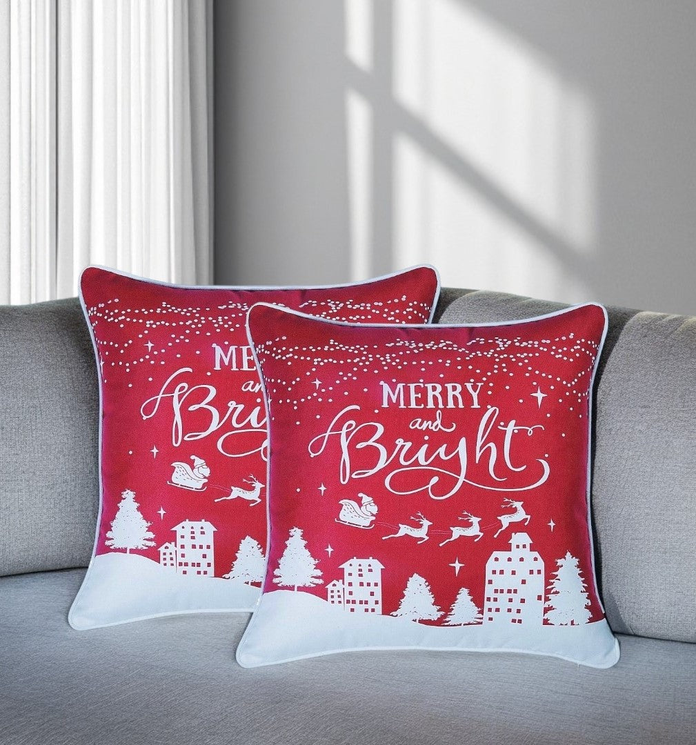 Set of Two 18" Red and White Christmas Throw Pillow Covers