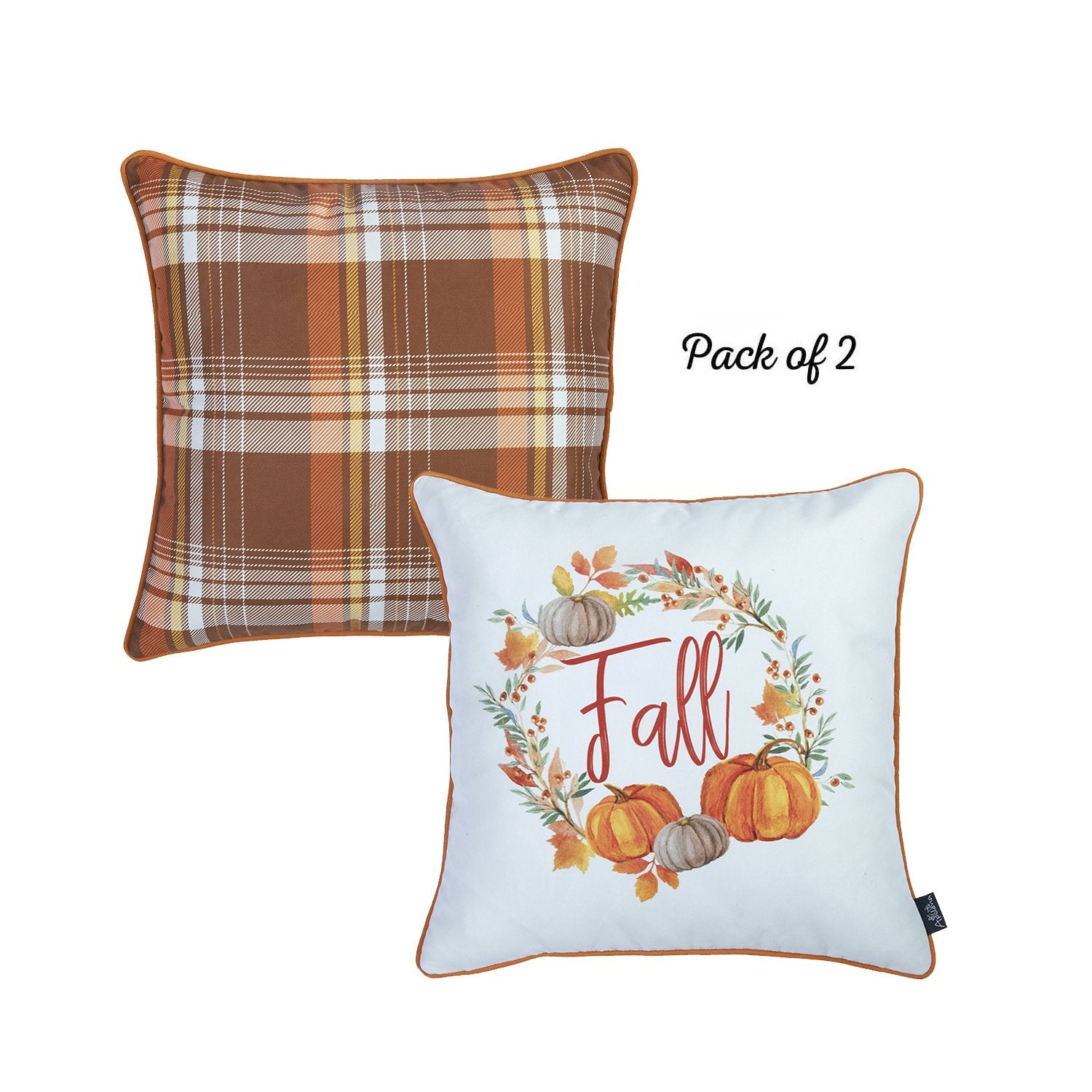 Set Of 2 18" Fall Thanksgiving Pumpkin Throw Pillow Cover