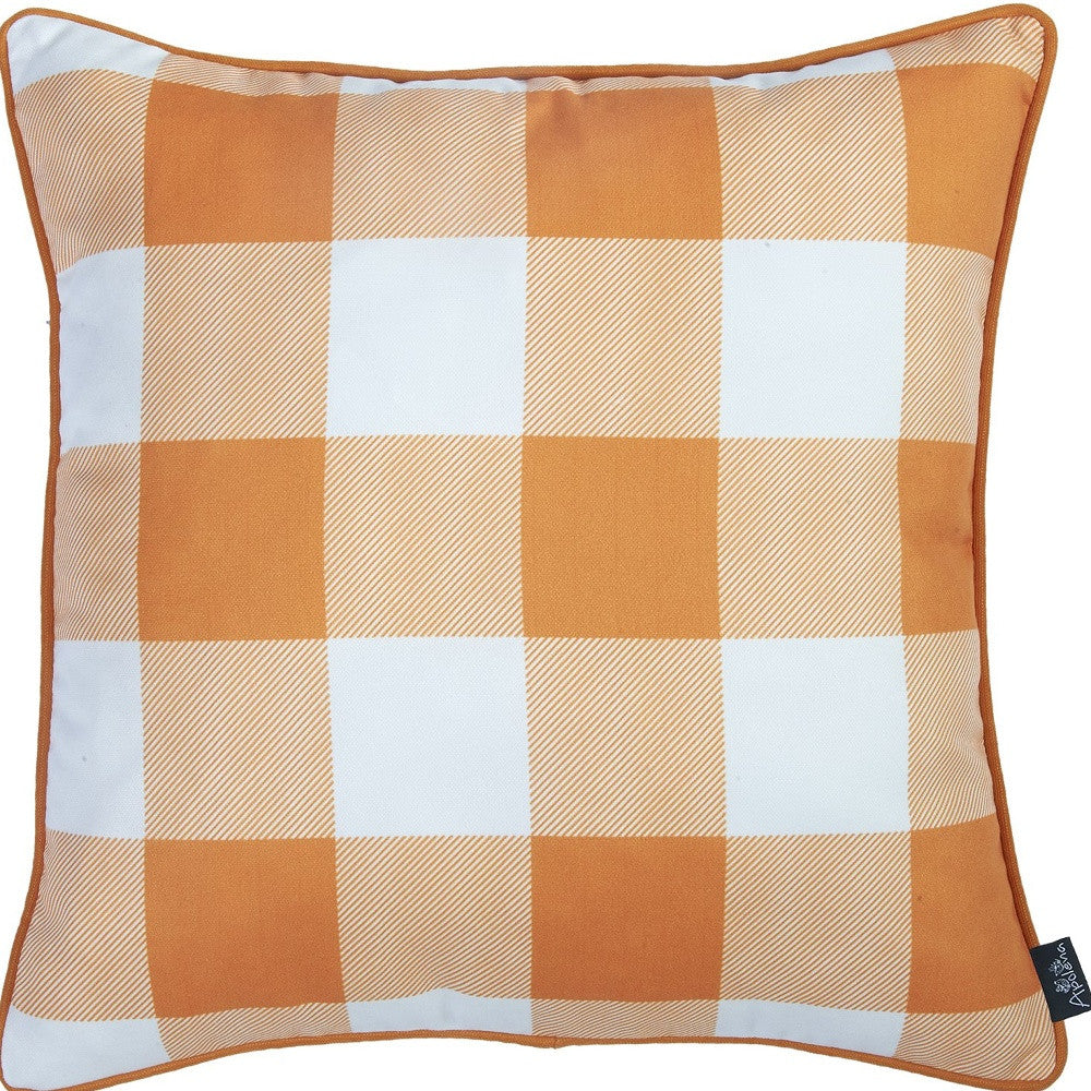 Set Of 2 18"  Fall Season Pumpkin Gingham Throw Pillow Cover