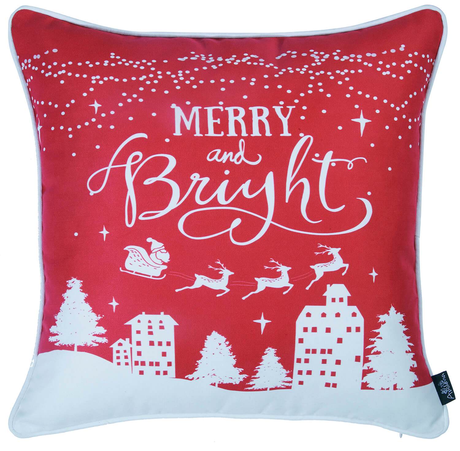 Set of Four 18" Red and White Merry Christmas Snowflakes Fabric Throw Pillow Covers