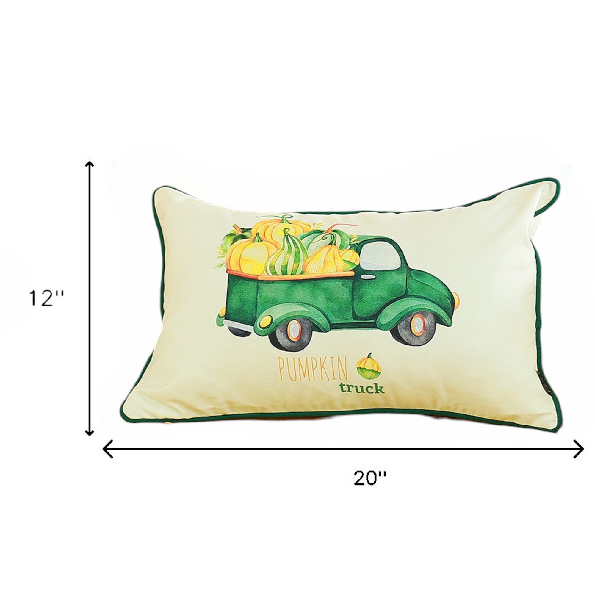 Set of Two 12" X 20" Green and White Pumpkin Truck Lumbar Throw Pillow Cover