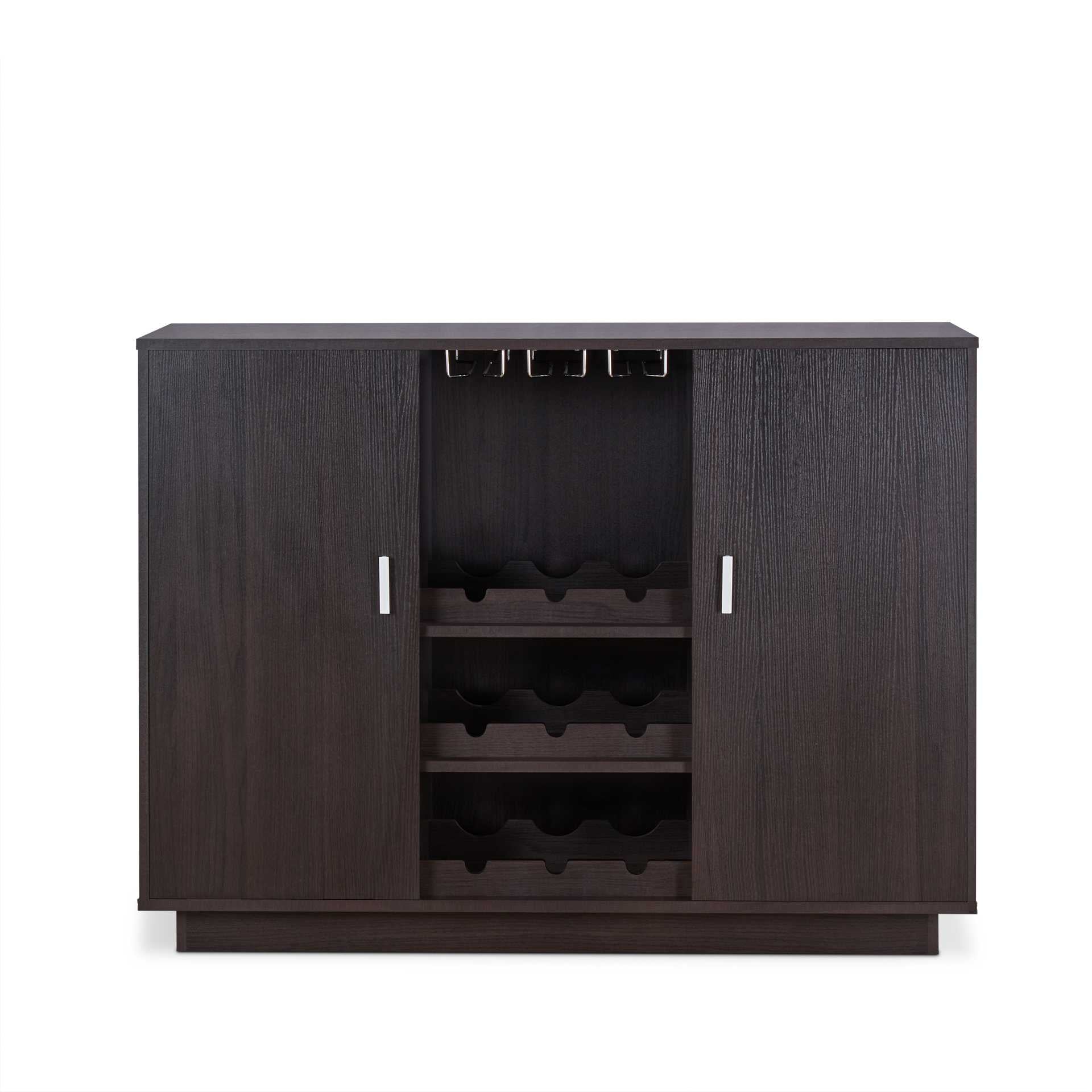 Espresso Wood Finish Wine And Stemware Cabinet