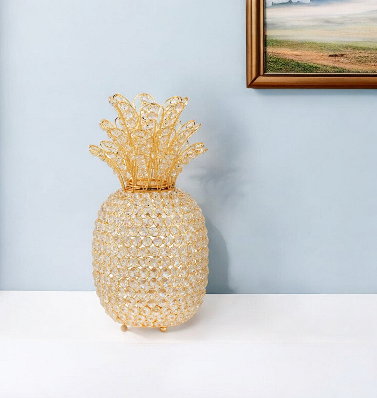 15" Gold Faux Crystal Decorative Pineapple