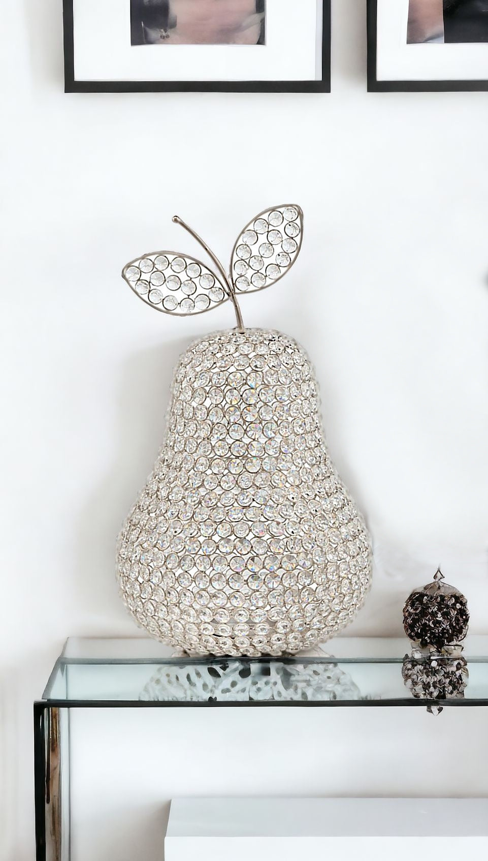 18" Silver Faux Crystal and Silver Decorative Pear Tabletop Sculpture