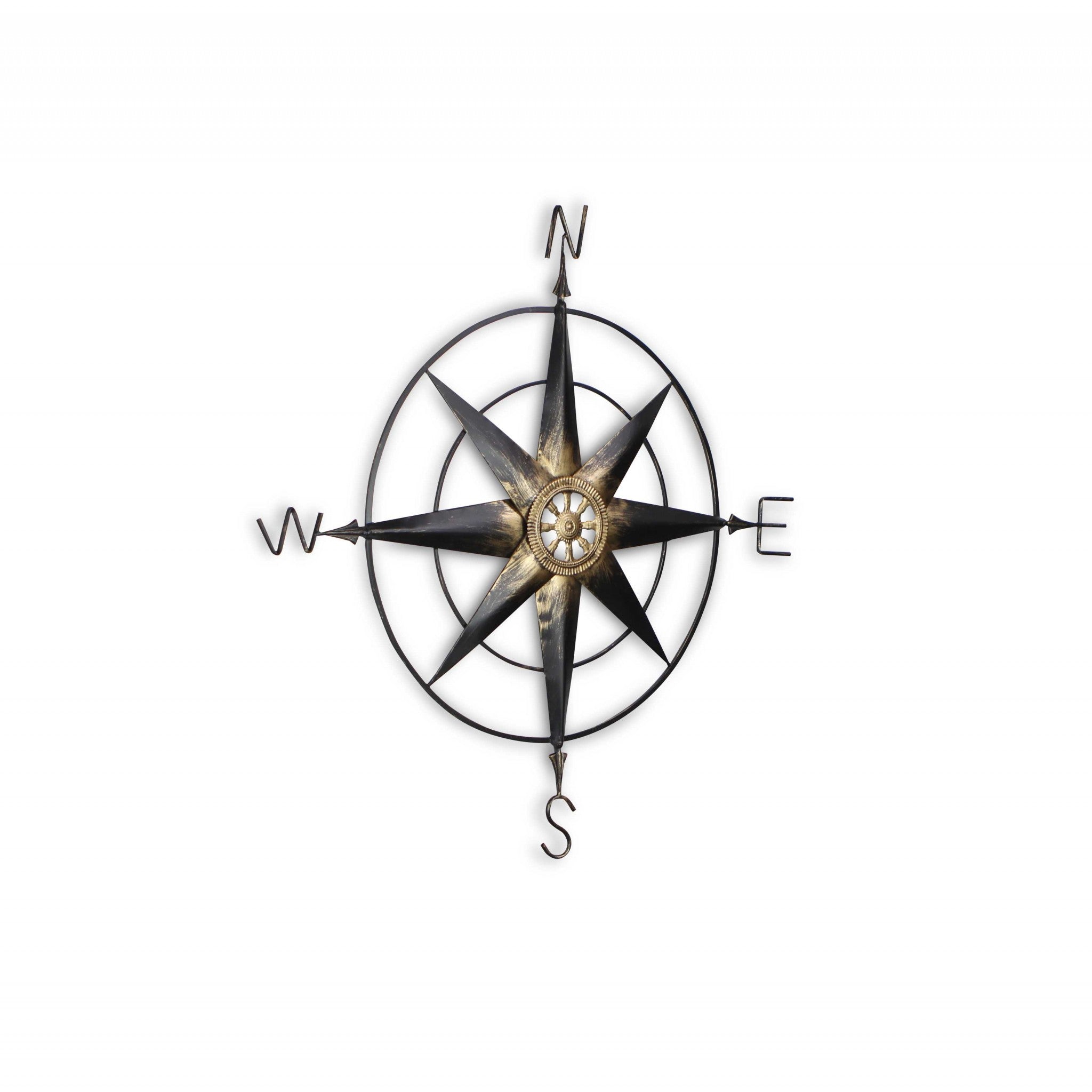 39" Black Rustic Compass Metal Wall Decor