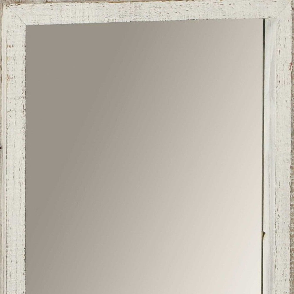 Rectangular Rustic White Wash Finish Wall Mirror