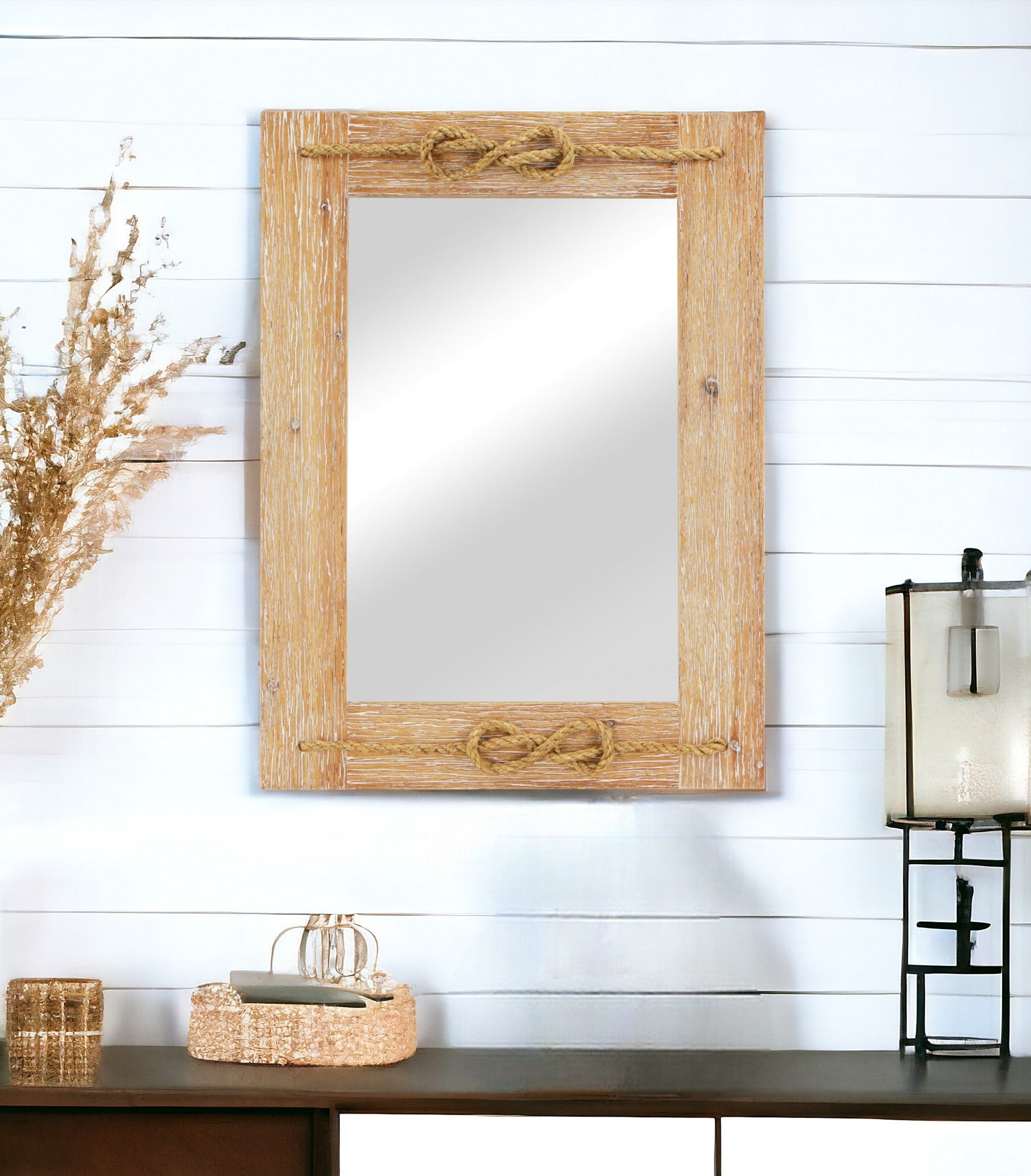 31" Rustic Brown Nautical Accent Framed Wall Mirror