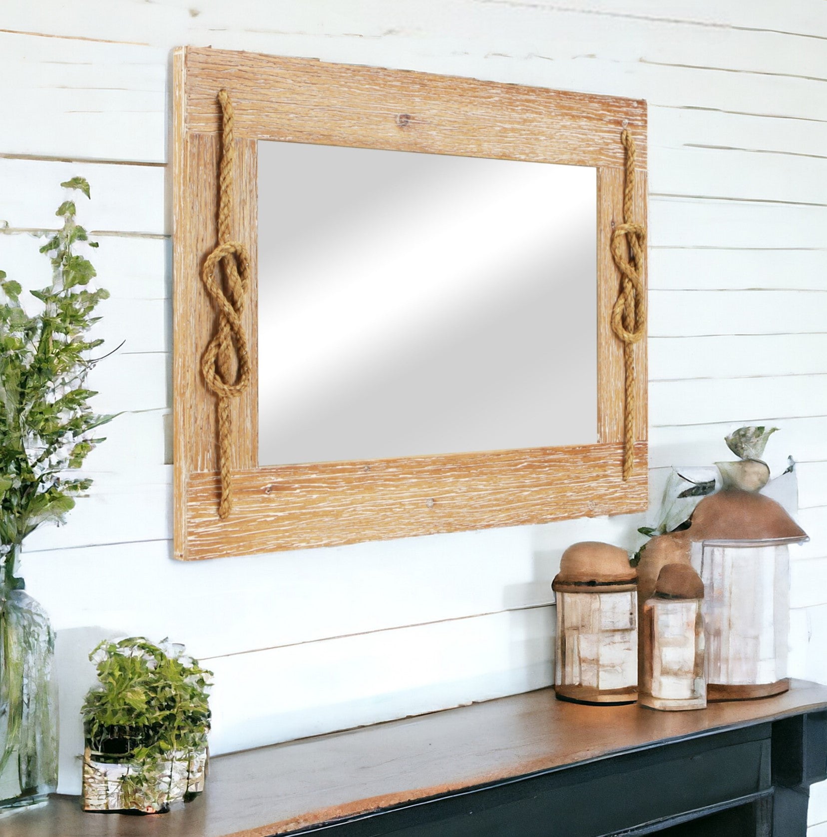 31" Rustic Brown Nautical Accent Framed Wall Mirror