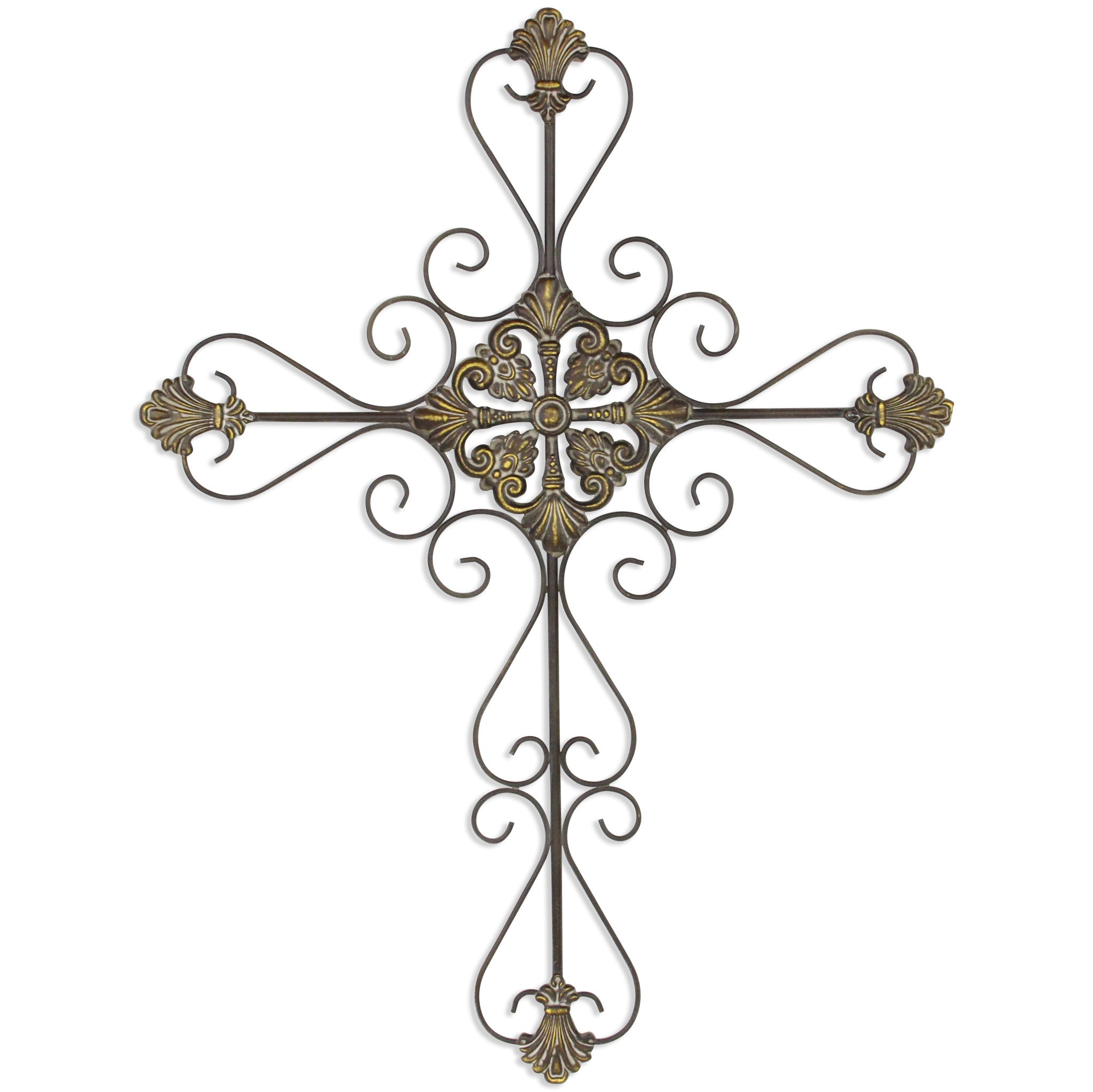 Large Gray Metal Scroll Design Gray Hanging Cross Wall Decor