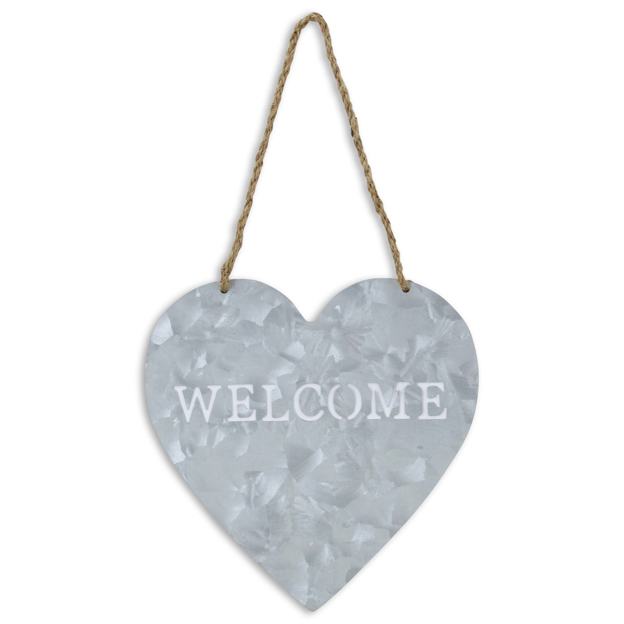 10" Gray Galvanized Metal Heart Shaped Welcome Wall Decor