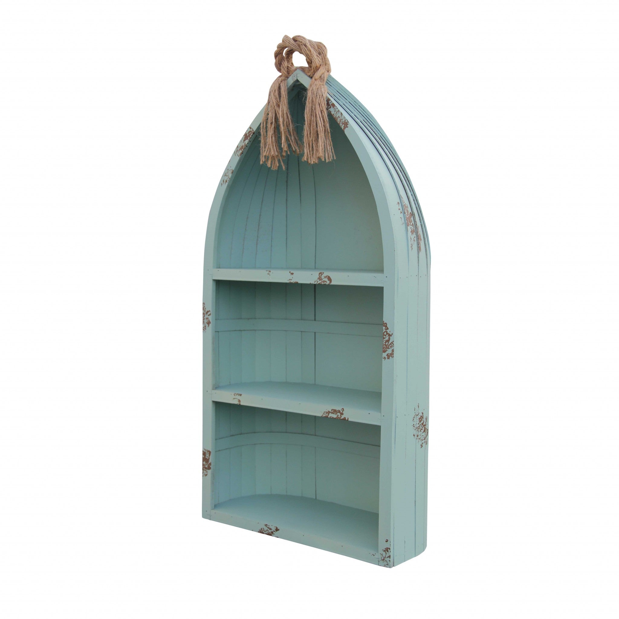 Distressed Blue Canoe Hanging Shelf