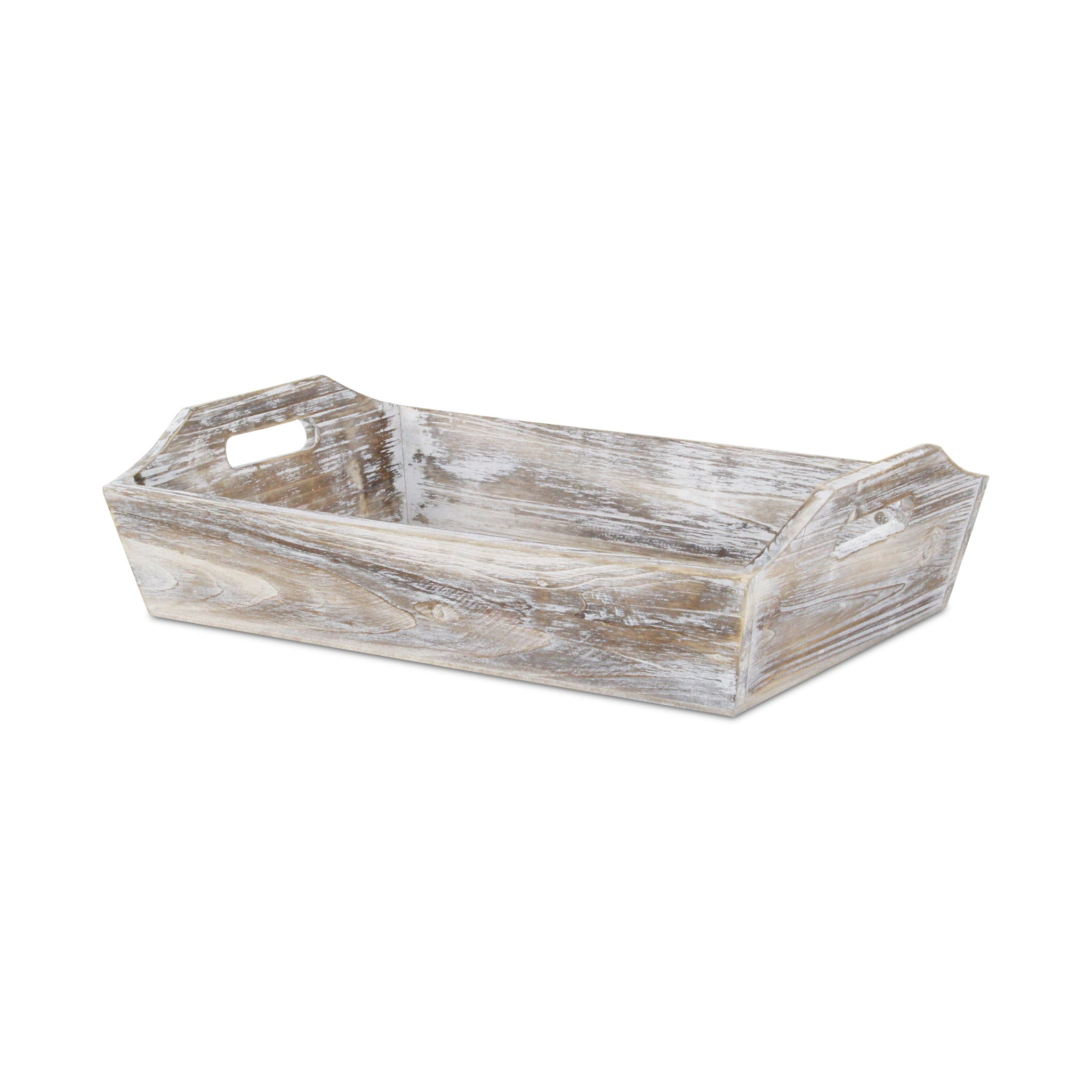 White Rustic Finish Wood Serving Tray With Handles