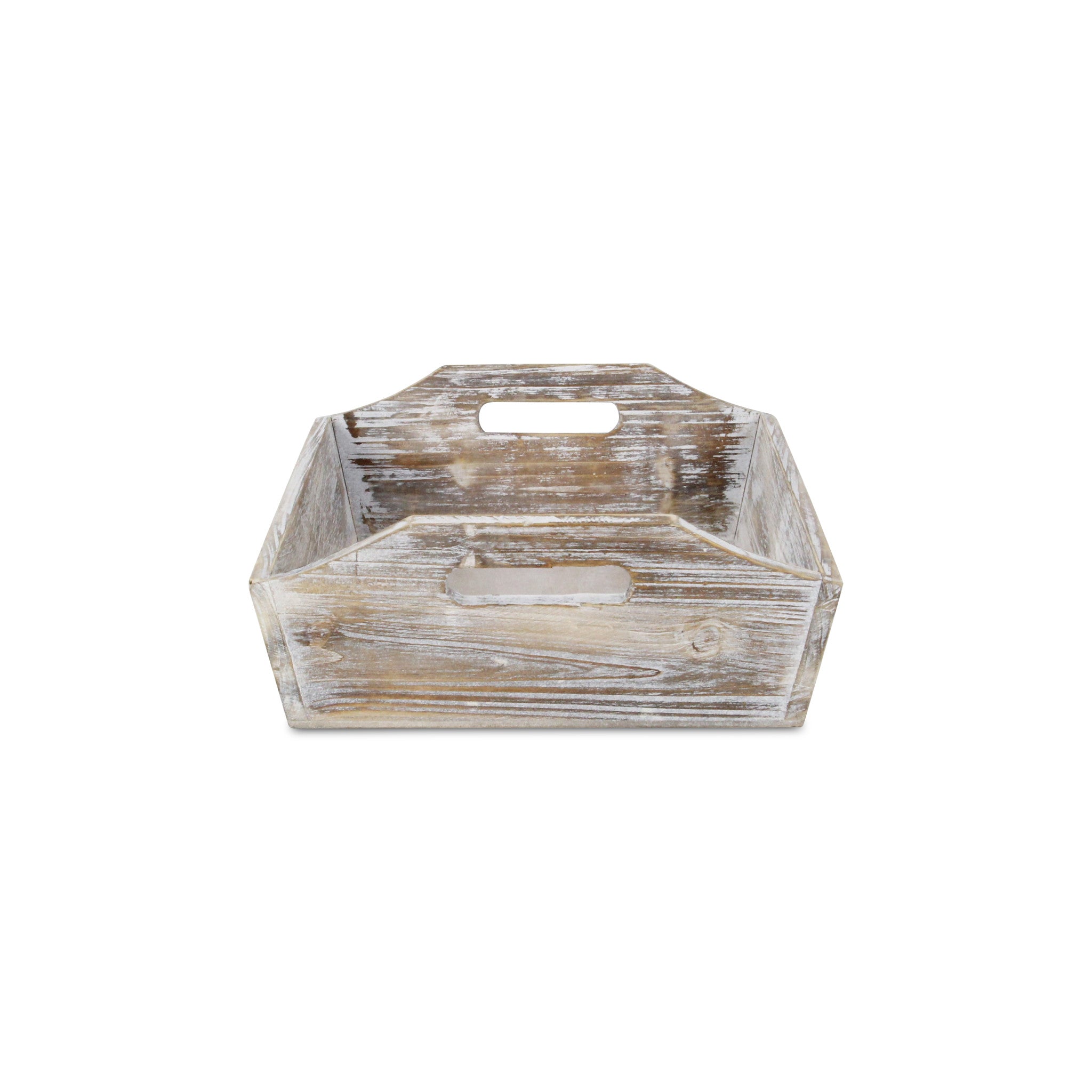 White Rustic Finish Wood Serving Tray With Handles