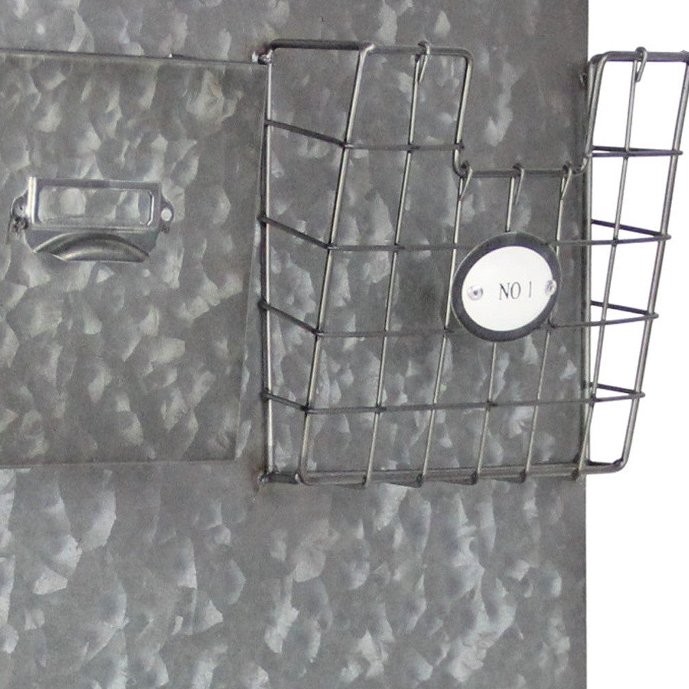 Gray Metal Organizer With 3 Storage Pockets And 4 Bottom Hooks