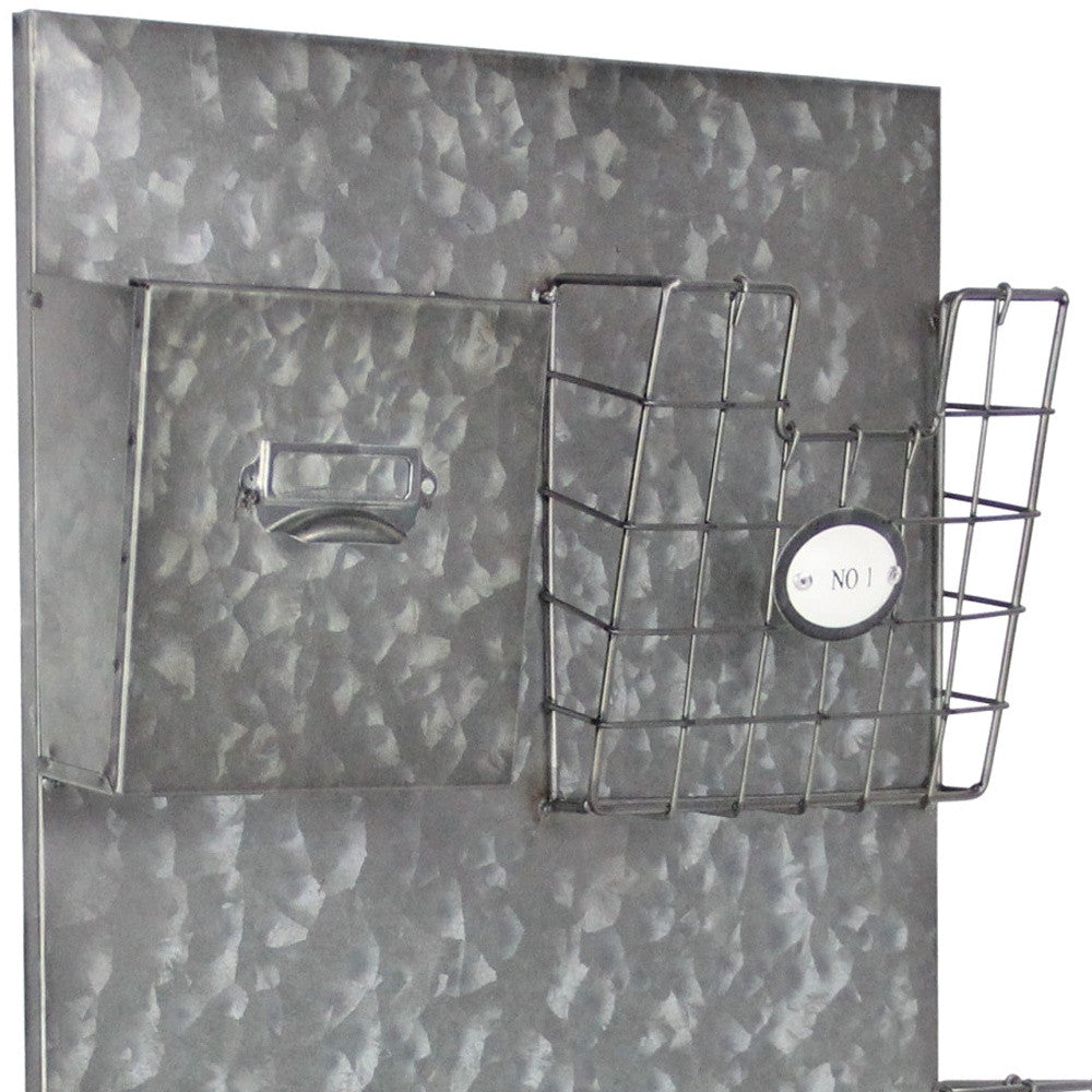 Gray Metal Organizer With 3 Storage Pockets And 4 Bottom Hooks