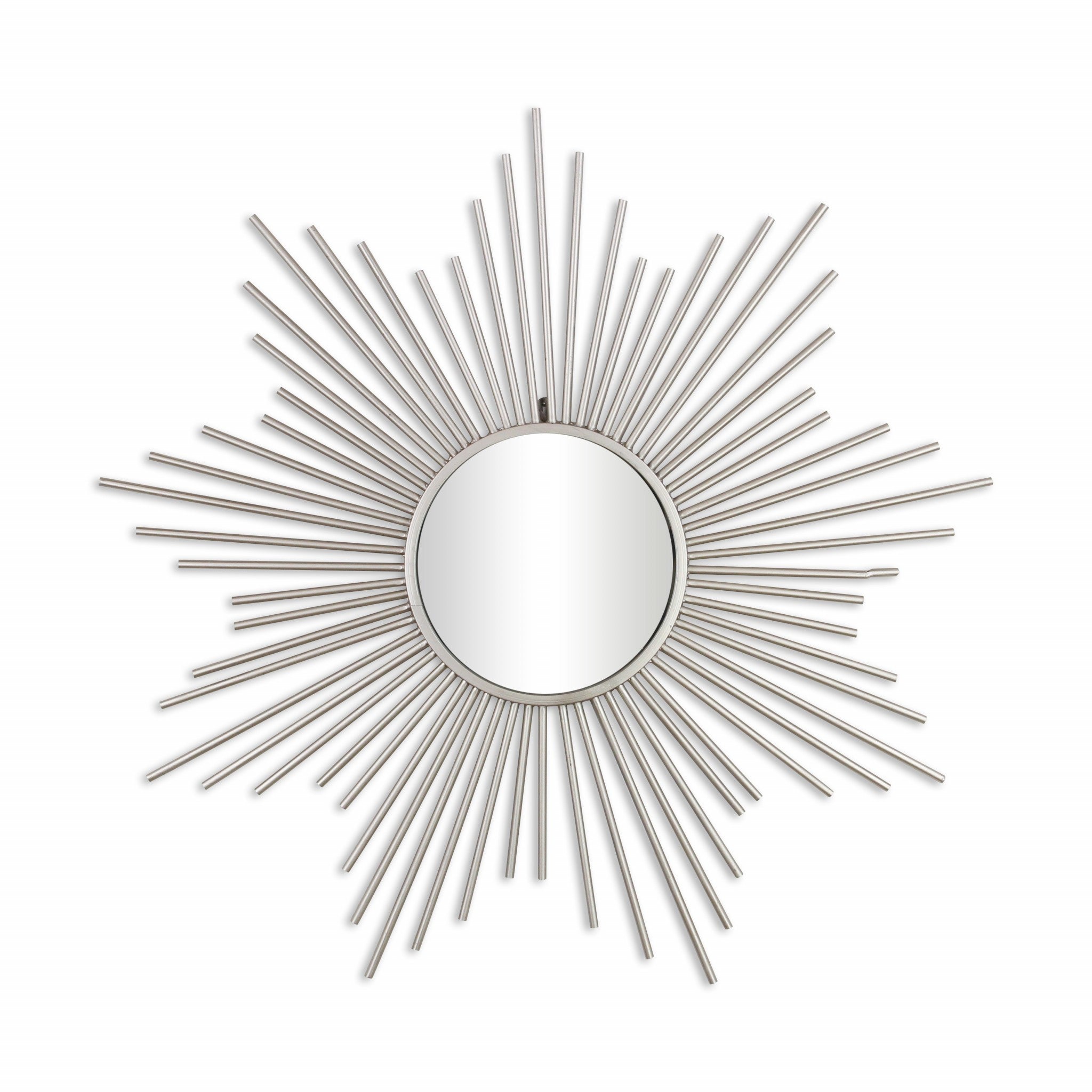 Striking Silver Metal Sunburst Design Wall Mirror