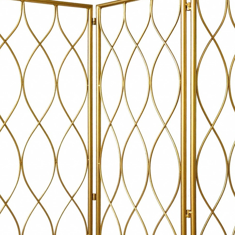 Golden Scroll Three Panel Room Divider Screen