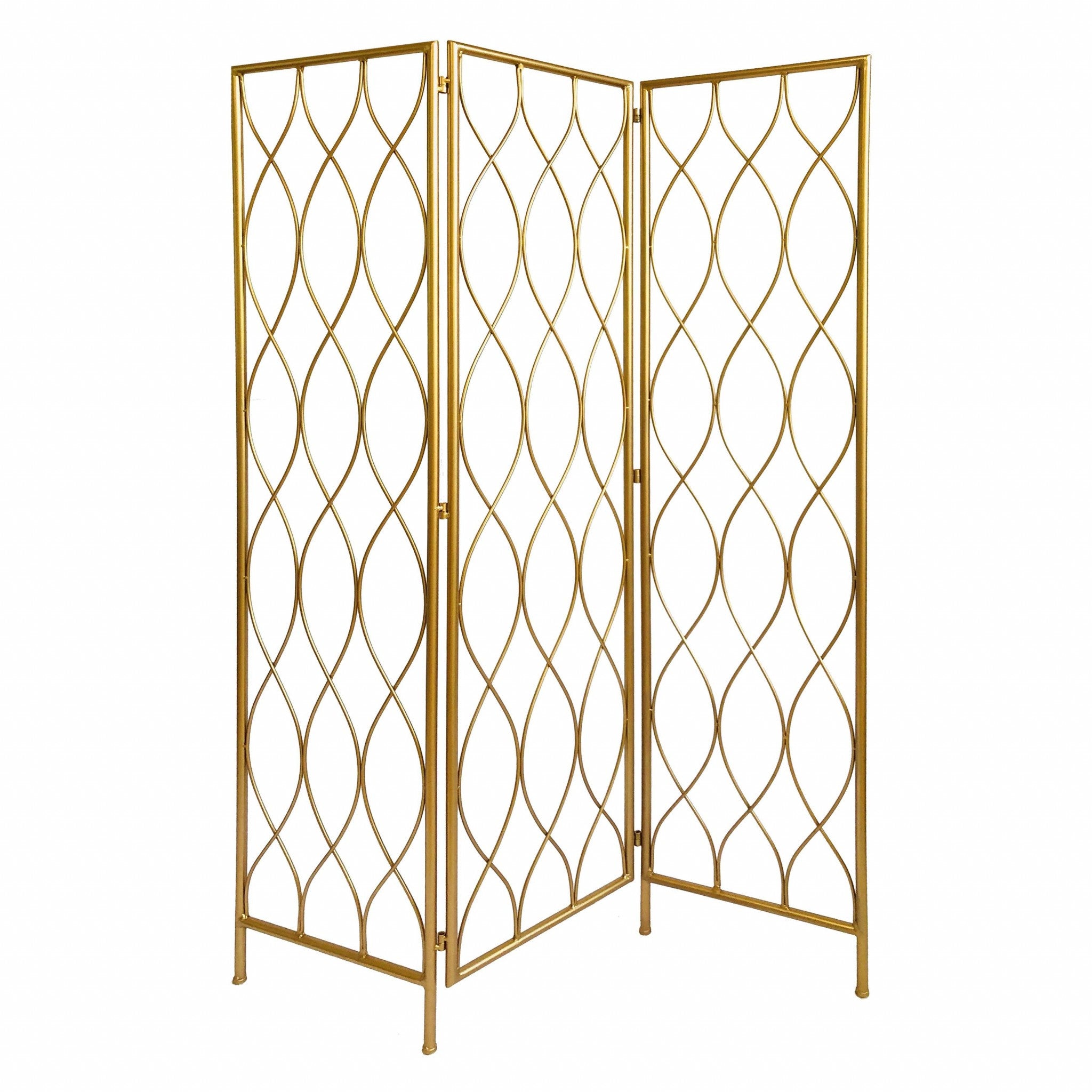 Golden Scroll Three Panel Room Divider Screen