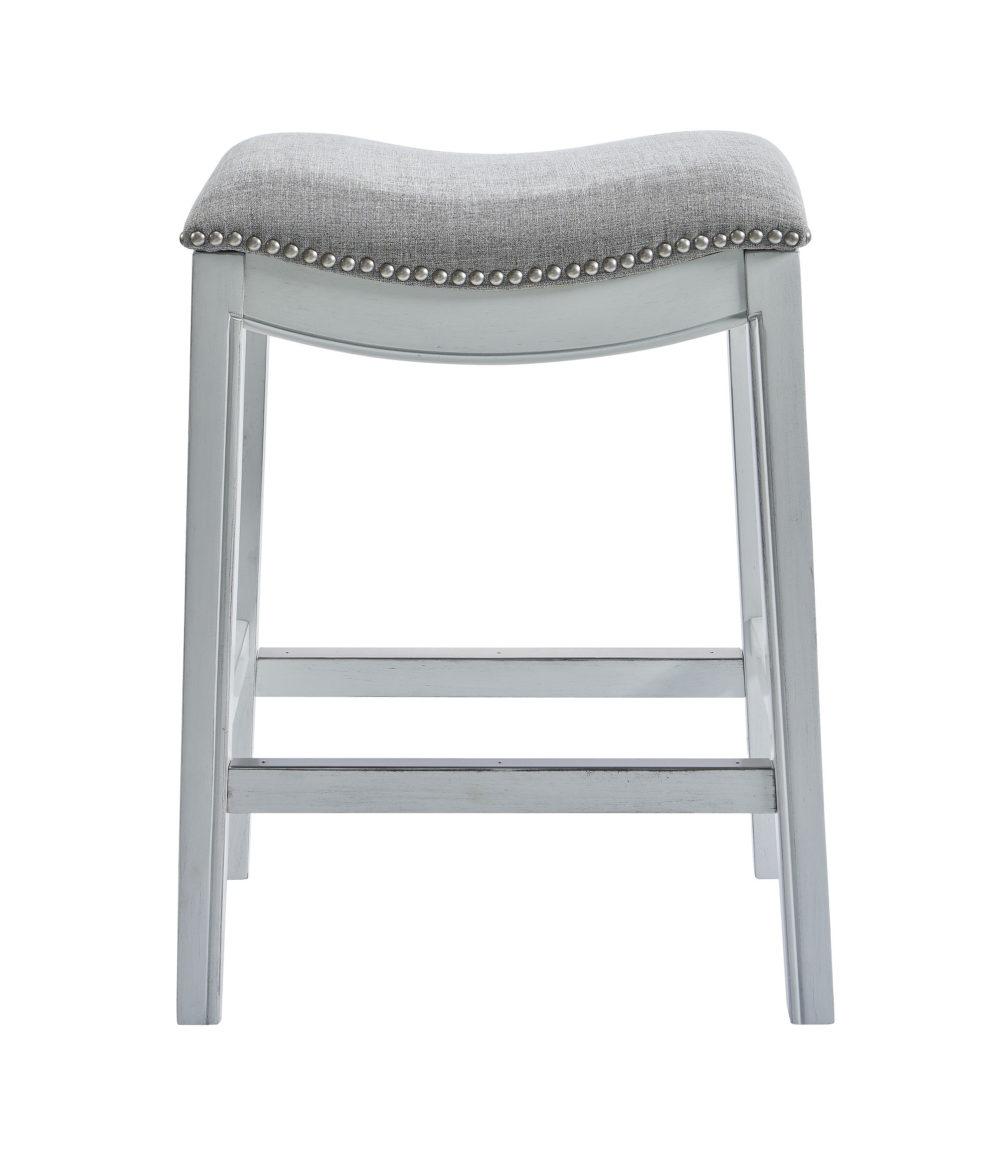 31" Light Gray And White Upholstered And Solid Wood Backless Bar Height Bar Chair