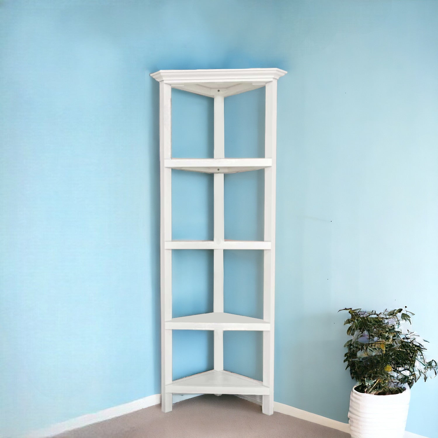 60" White Solid Wood Corner Bookcase