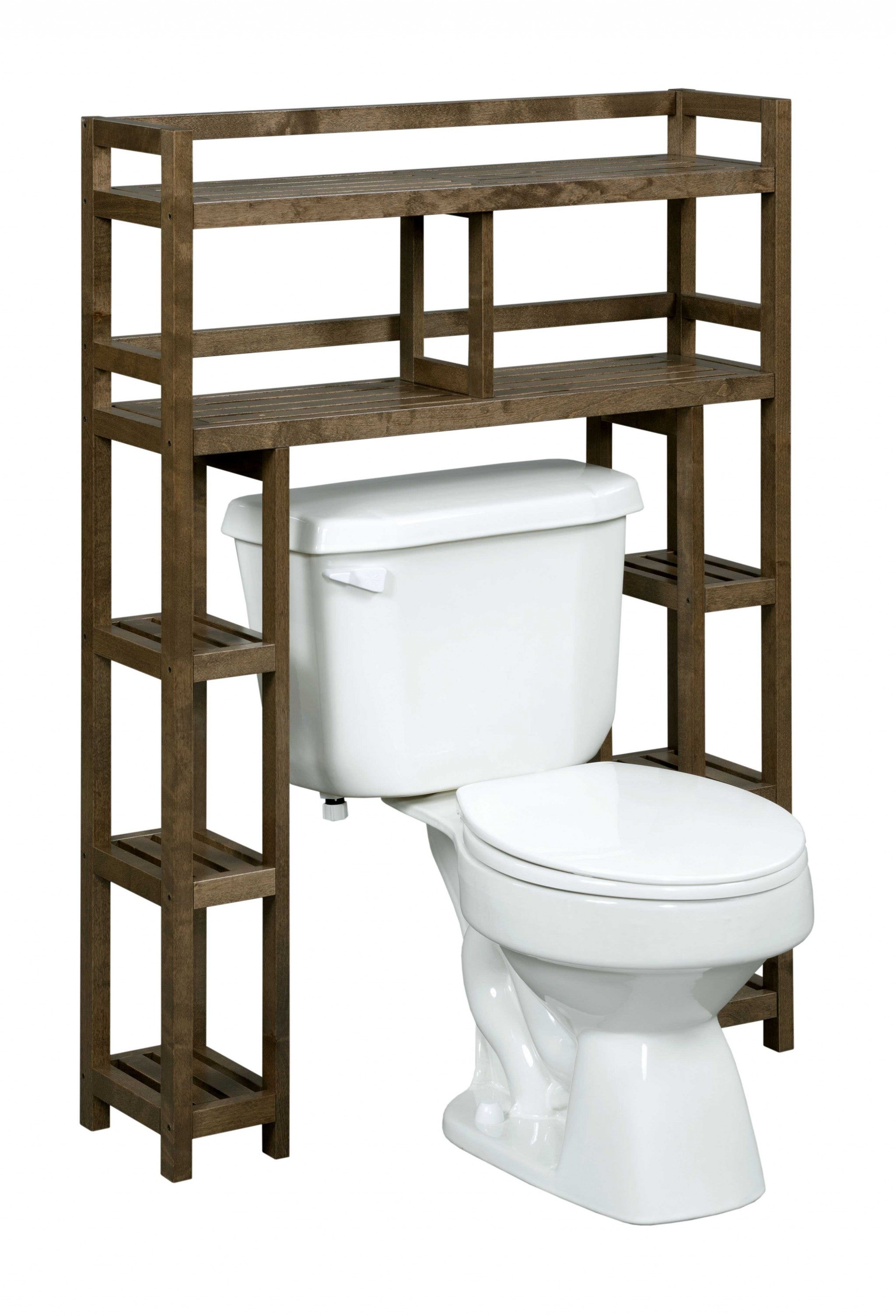 Chestnut Finish 2 Tier Solid Wood Over Toilet Organizer