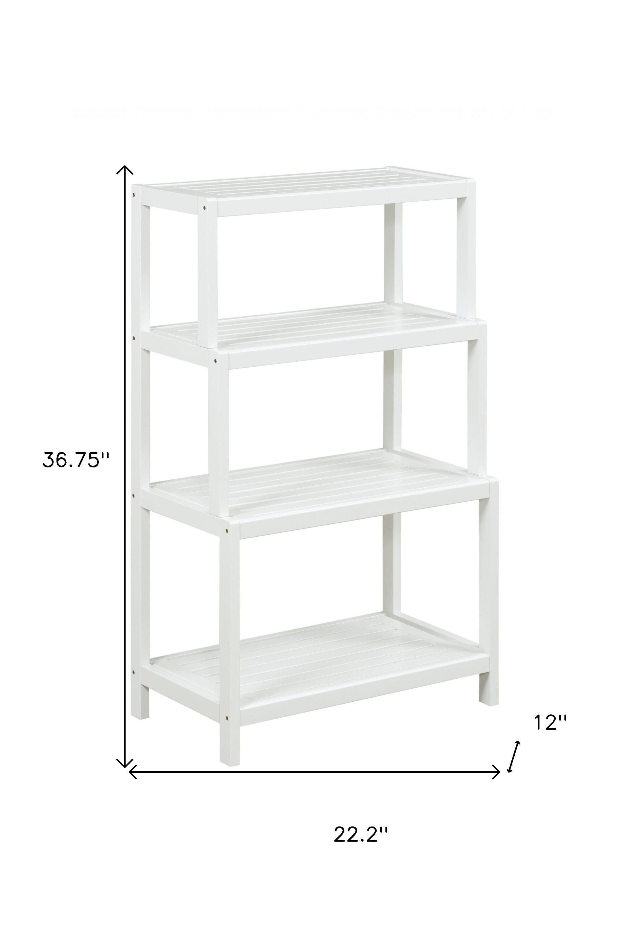 37" White Solid Wood Four Tier Step Bookcase